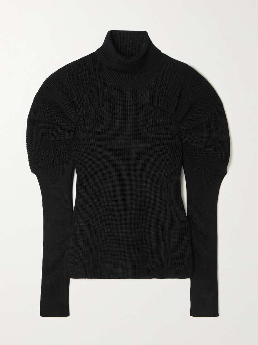 Safiyaa Karine Gathered Ribbed Merino Wool Turtleneck Sweater - x large