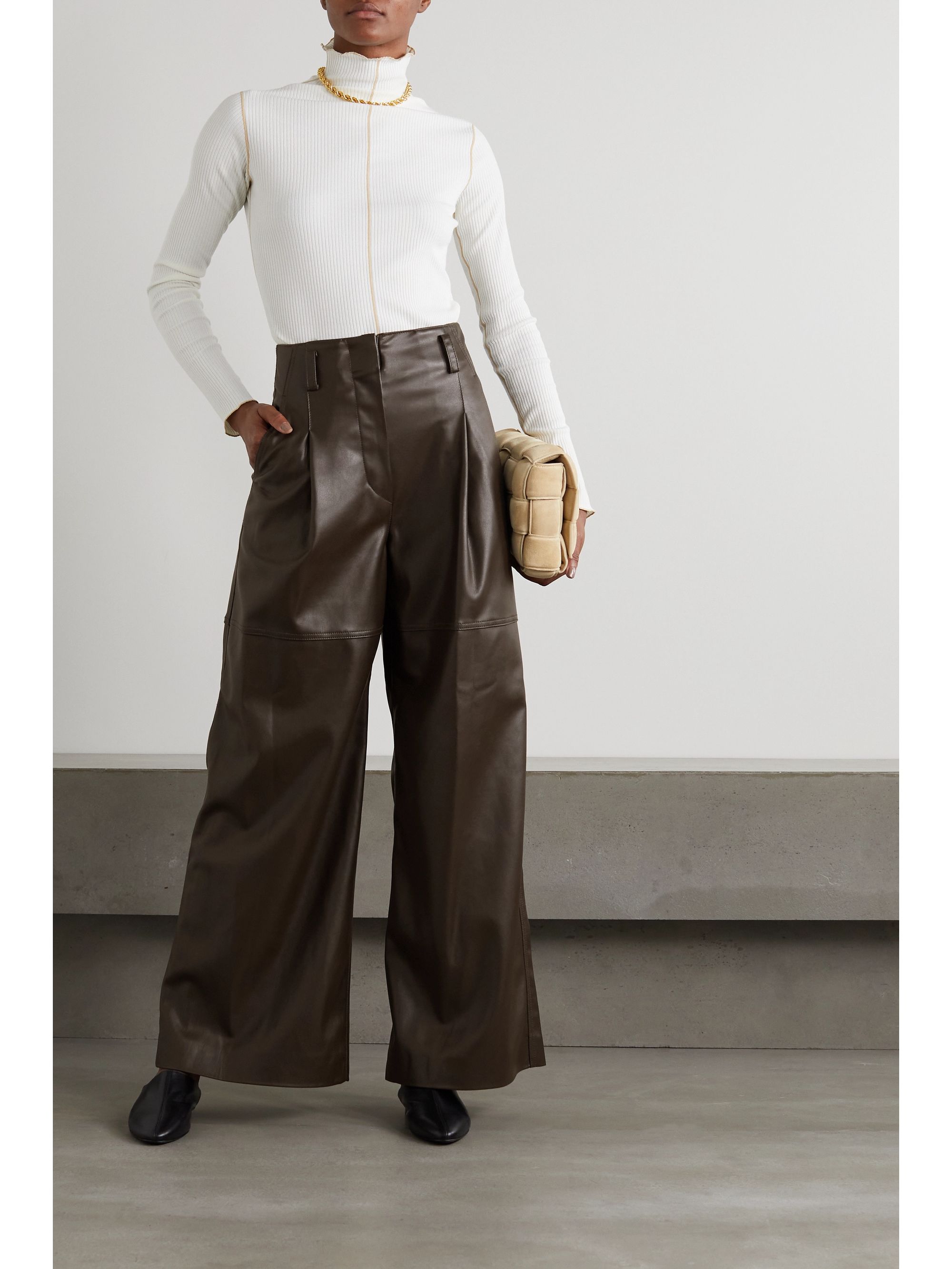 leather wide leg pants