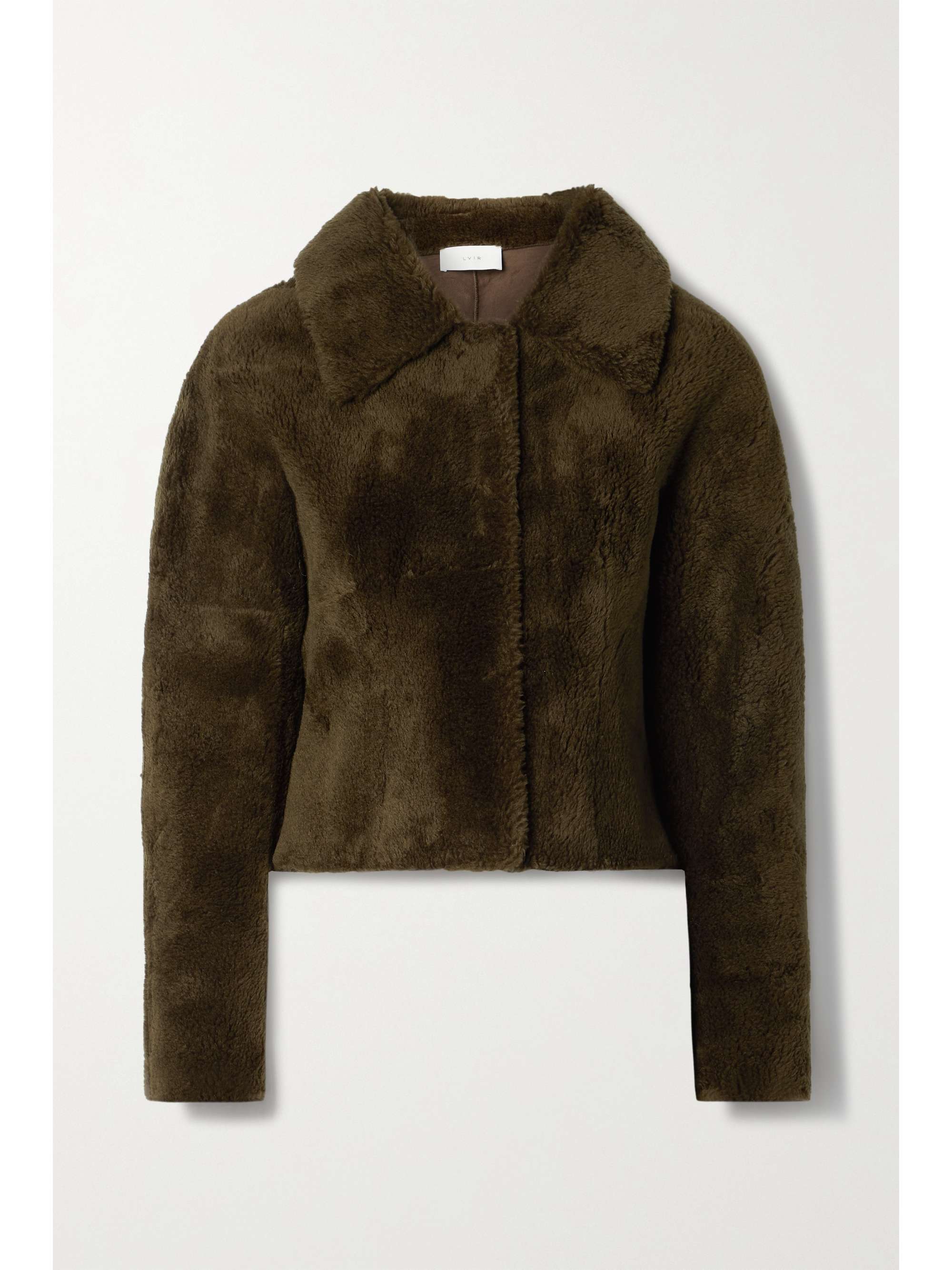 green cropped fur jacket