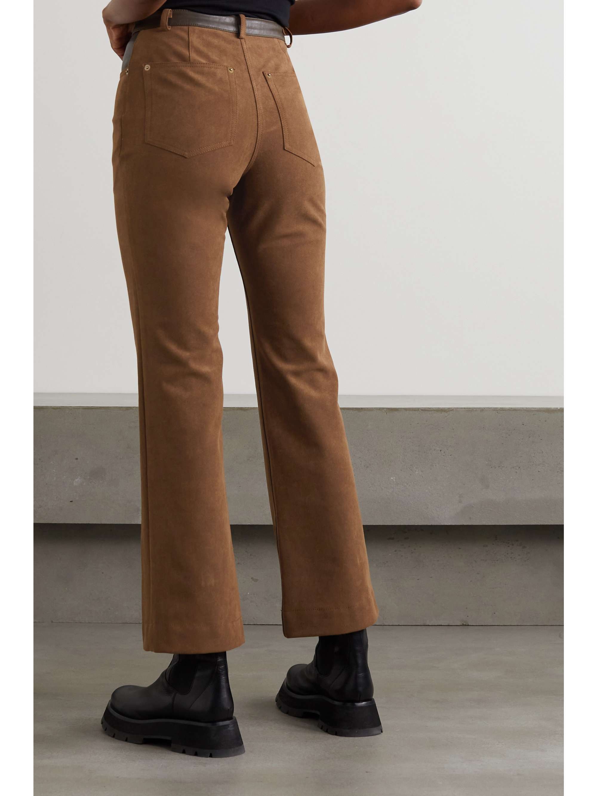 Brown Faux leather-trimmed faux suede 