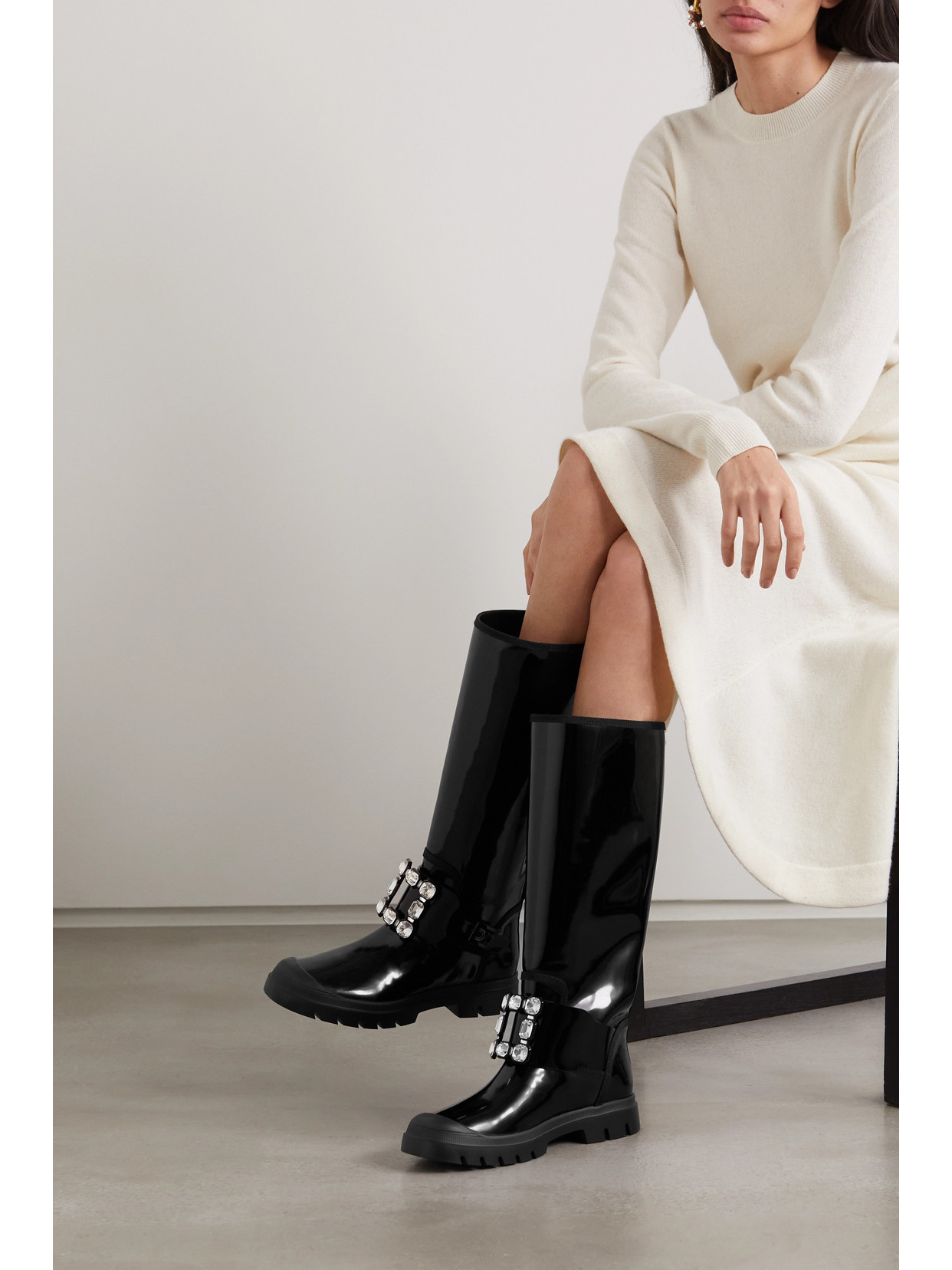 Walky Viv Crystal-Embellished Patent-Leather Knee Boots