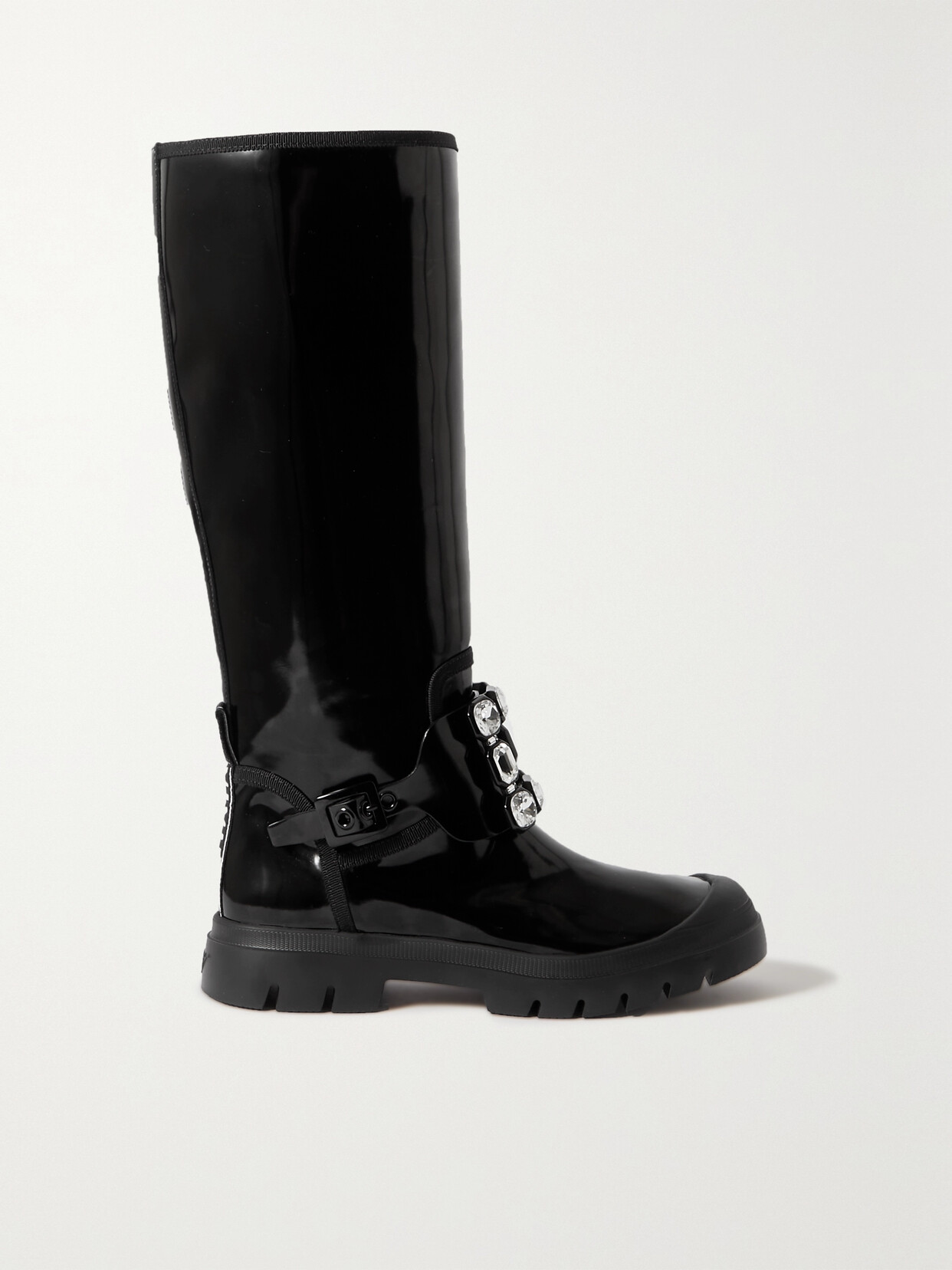 Roger Vivier Walky Viv Crystal-embellished Patent-leather Knee Boots In Black