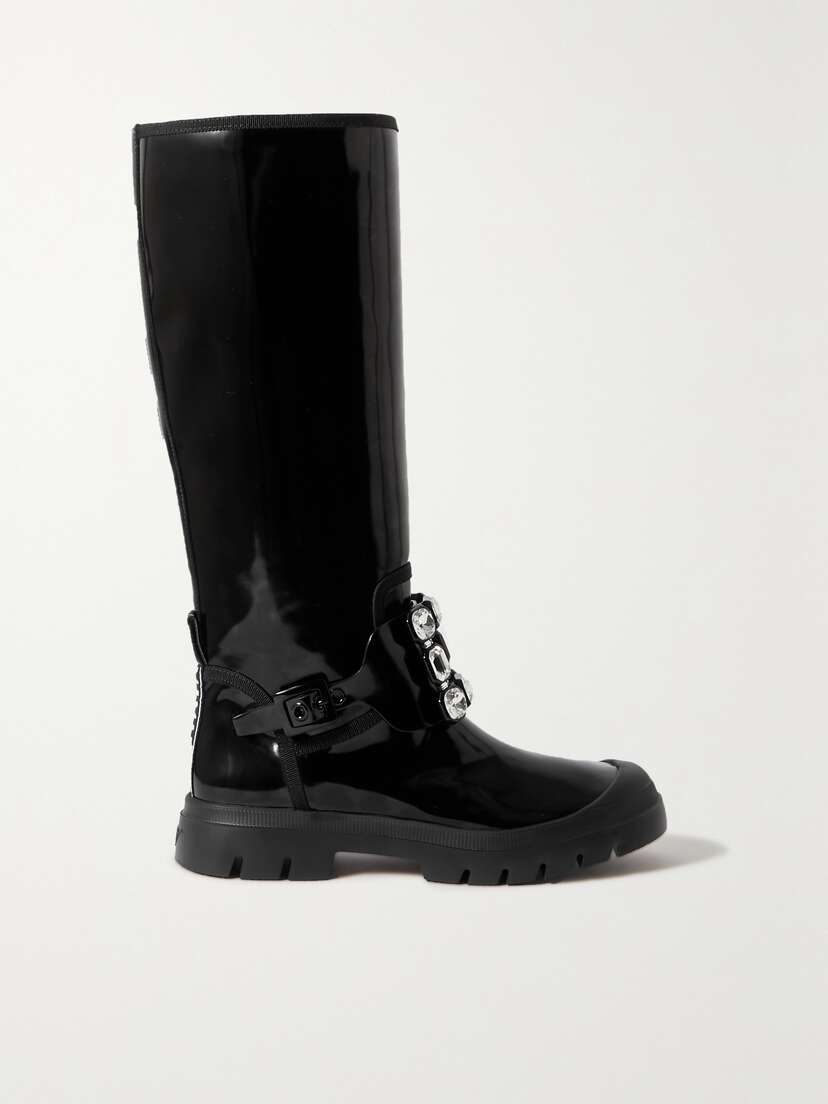 Roger Vivier Walky Viv Crystal-embellished Patent-leather Knee Boots