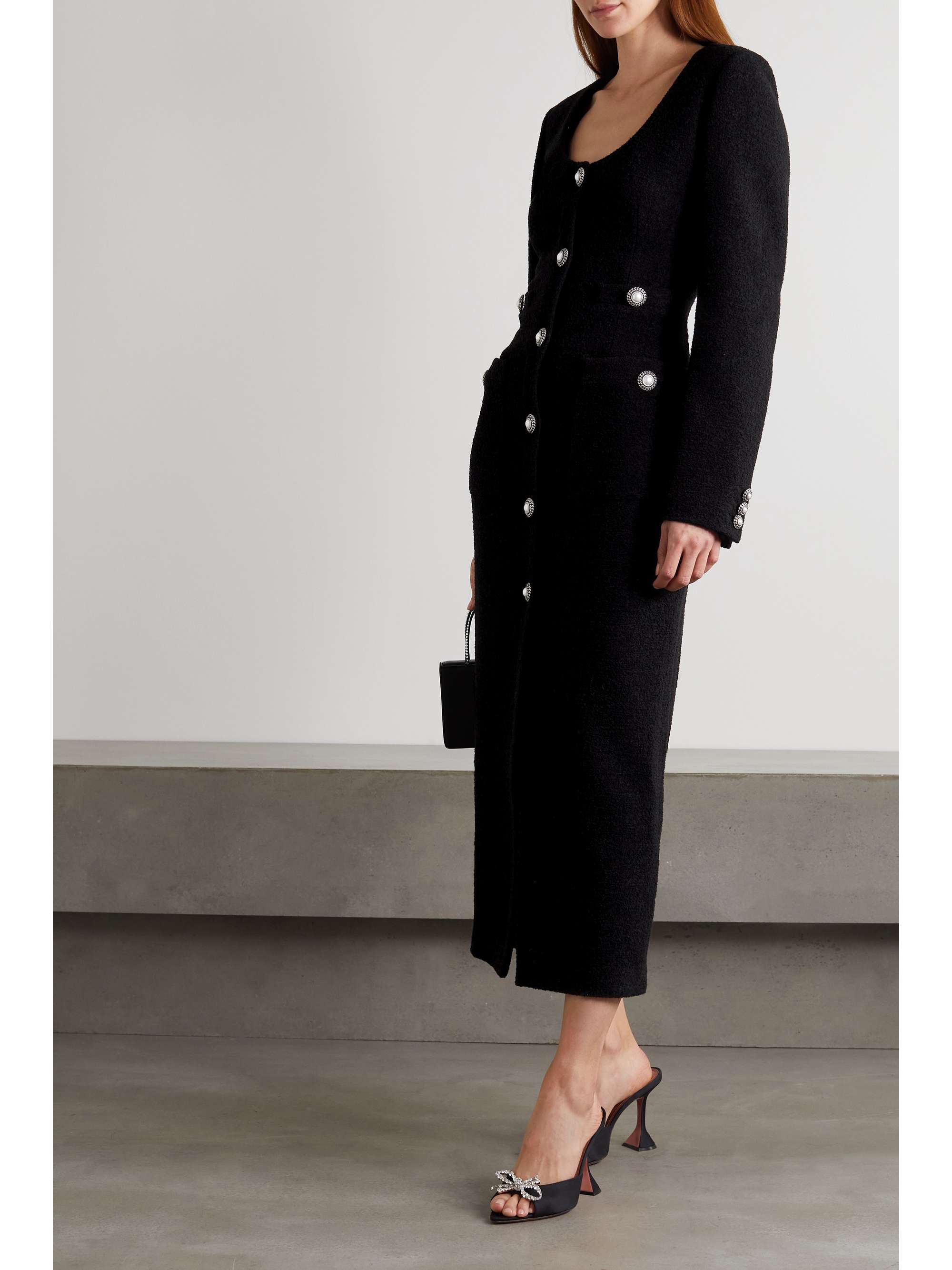 ALESSANDRA RICH Embellished wool-blend bouclé midi dress