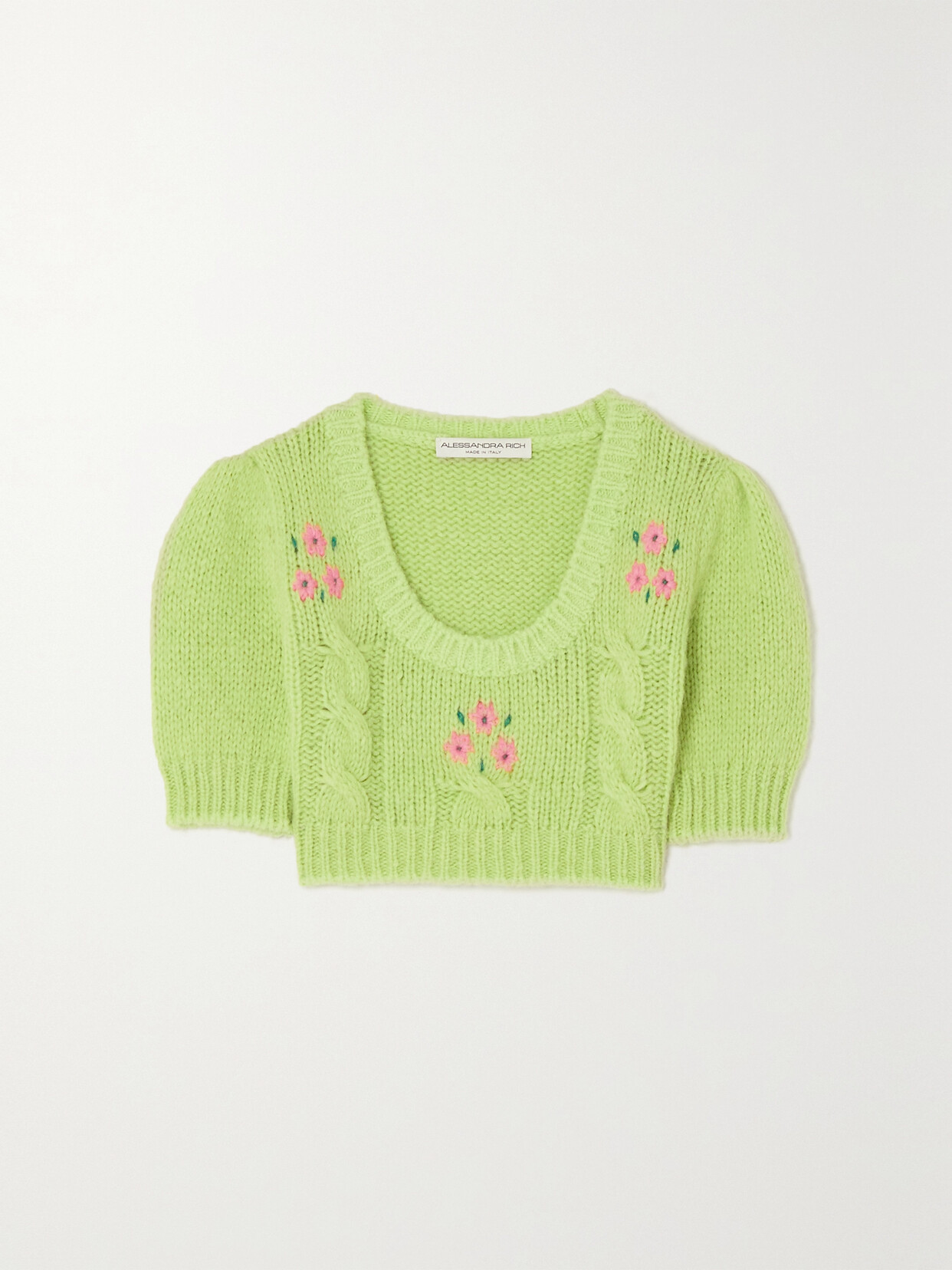Alessandra Rich Cropped Embroidered Cable-knit Alpaca-blend Sweater