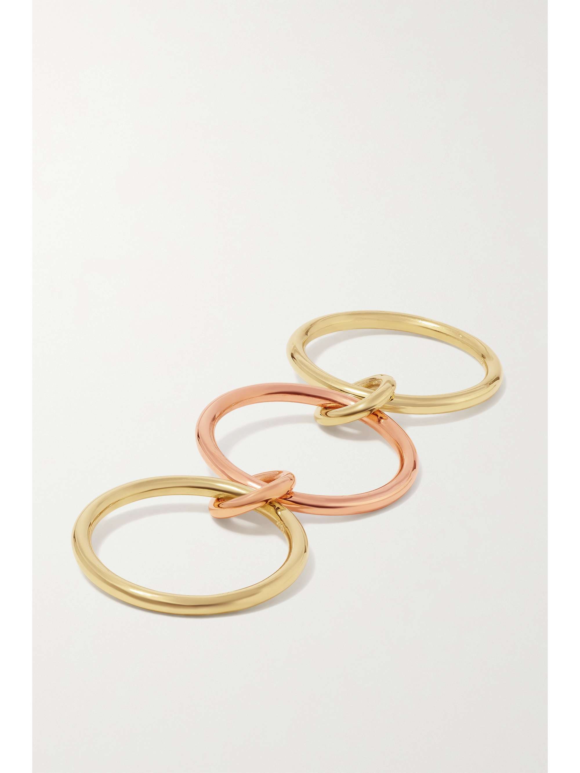 SPINELLI KILCOLLIN Solarium set of three 18-karat yellow and rose gold and sterling silver rings