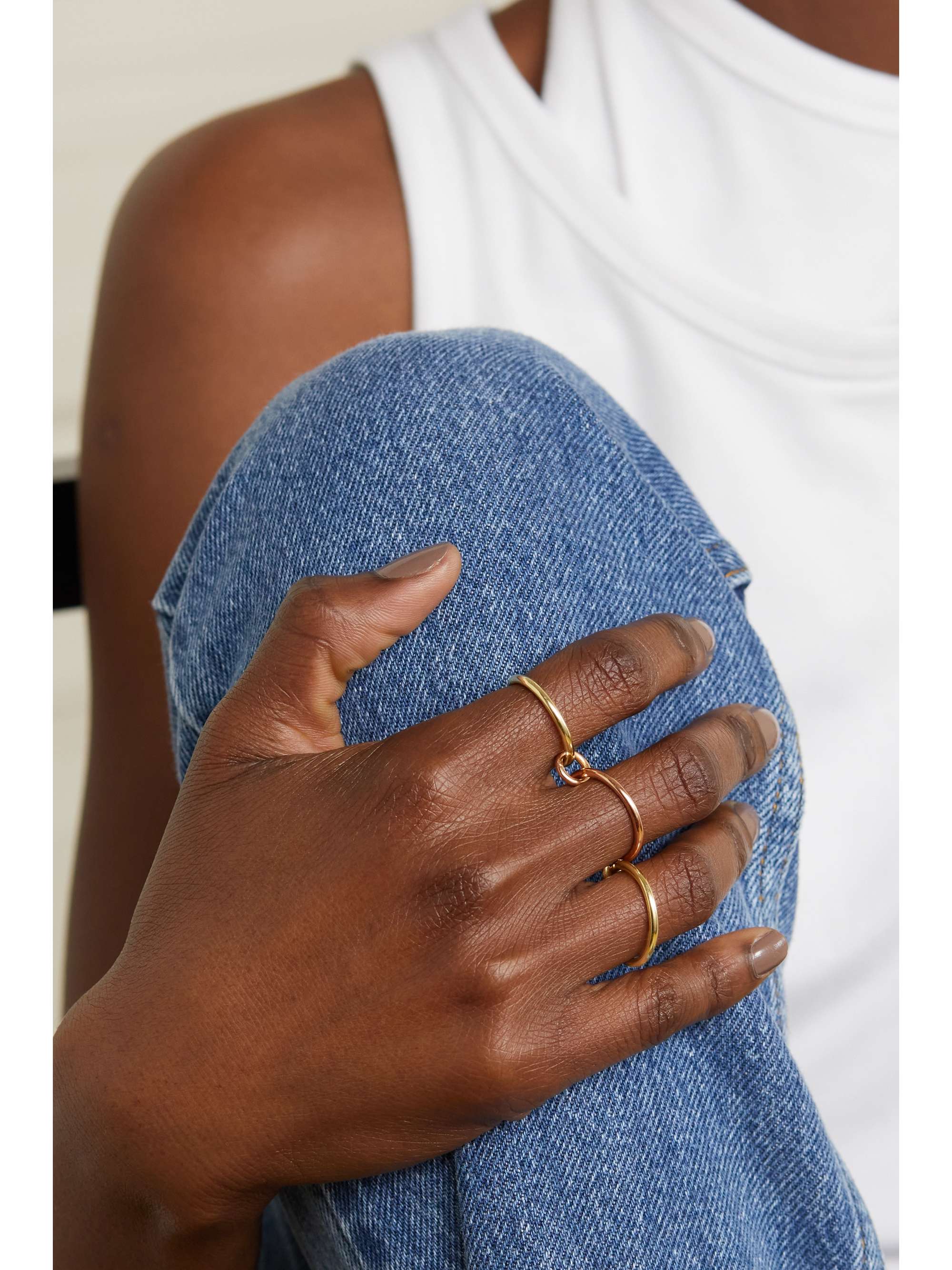 SPINELLI KILCOLLIN Solarium set of three 18-karat yellow and rose gold and sterling silver rings