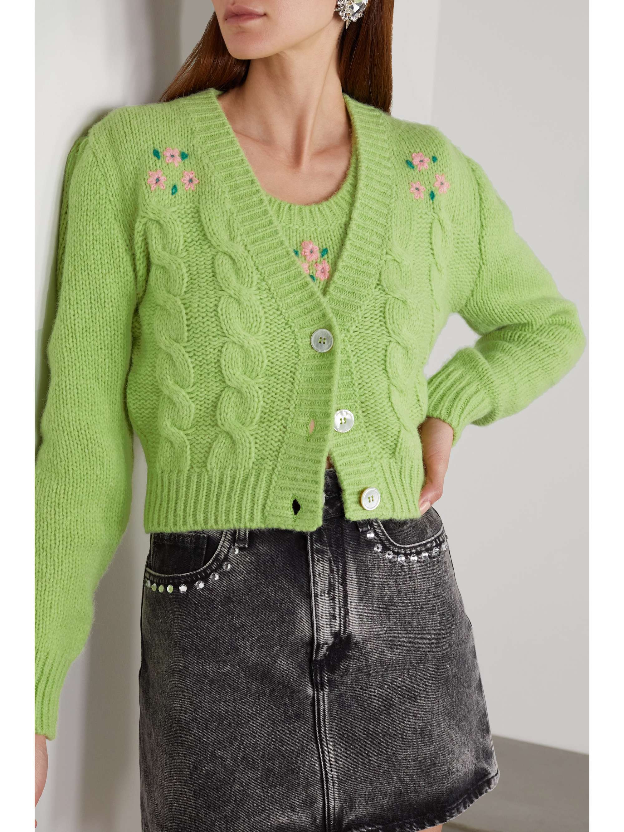 cropped ribbed alpaca blend cardigan