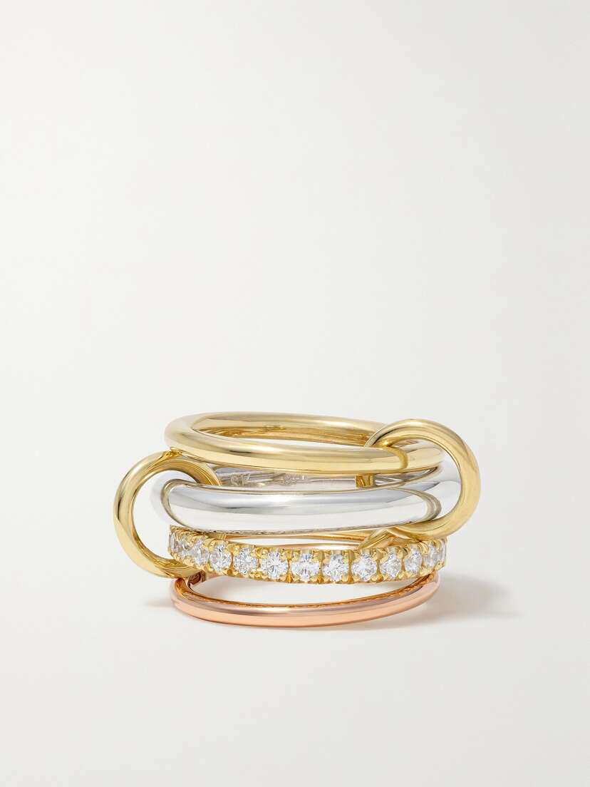 Spinelli Kilcollin Janssen Set Of Four 18-karat Yellow And Rose Gold And Sterling Silver Diamond Rings