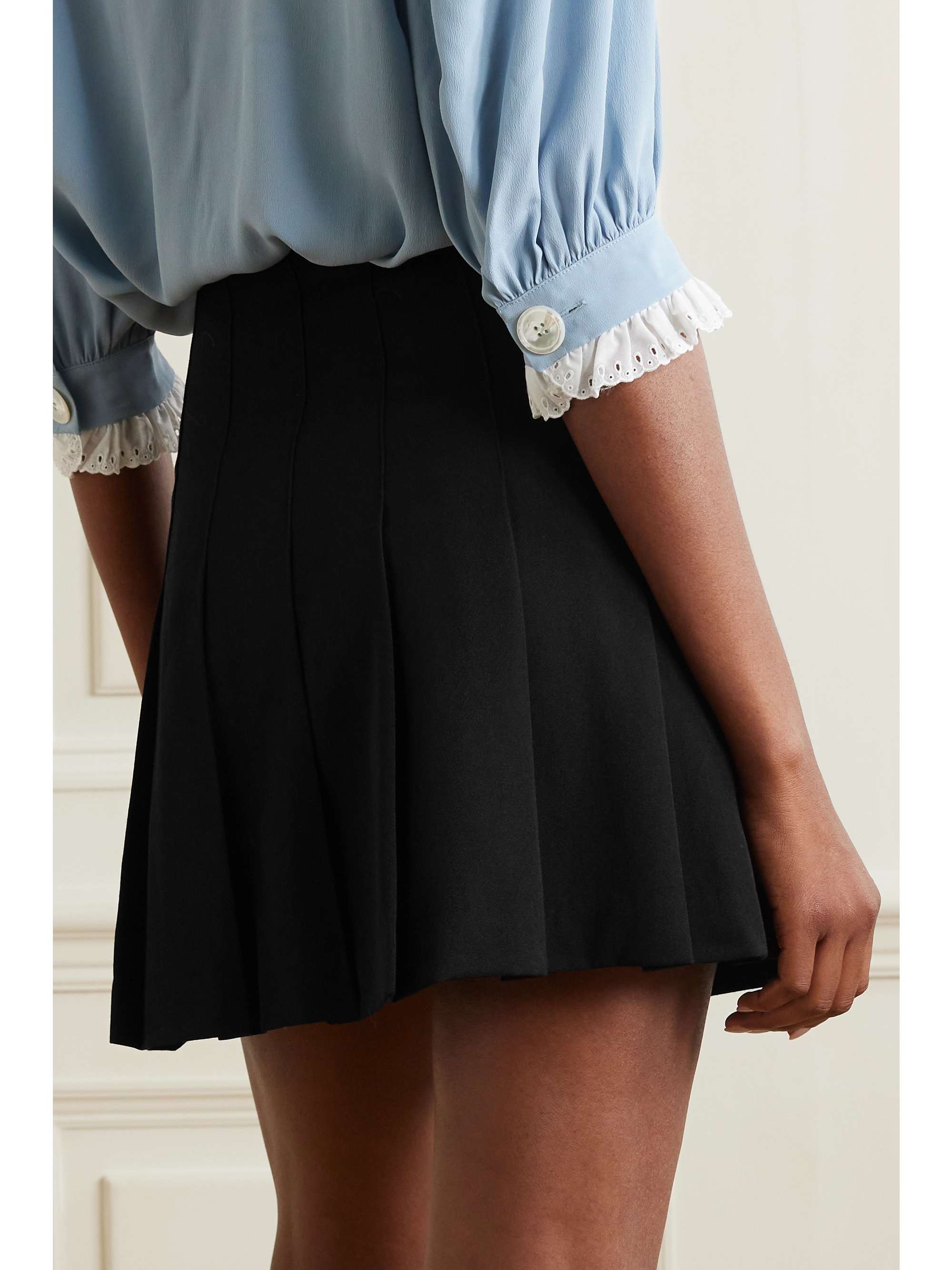 ALESSANDRA RICH Pleated wool mini skirt NETAPORTER