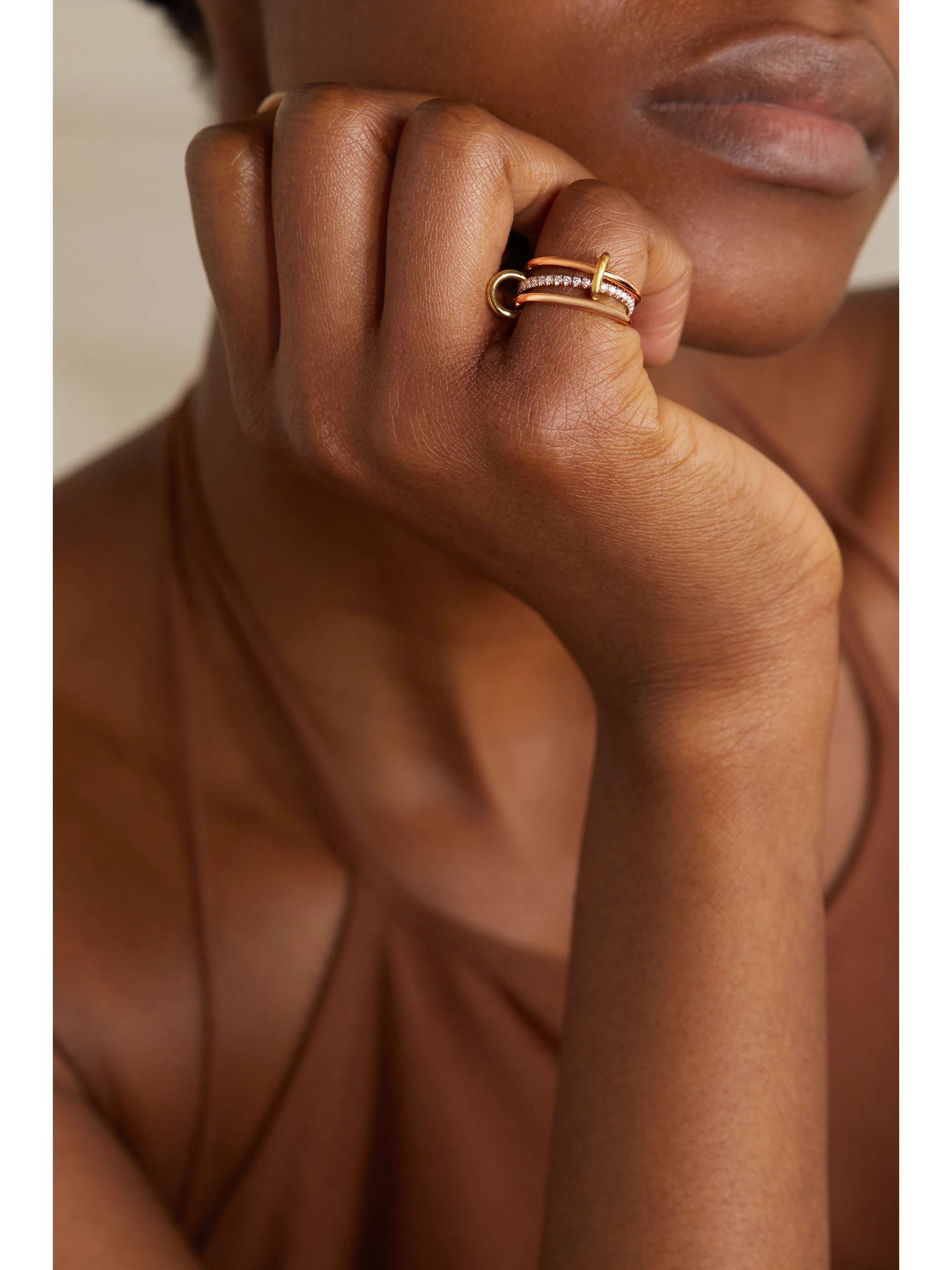 SPINELLI KILCOLLIN Sonny set of three 18-karat yellow and rose gold and diamond rings
