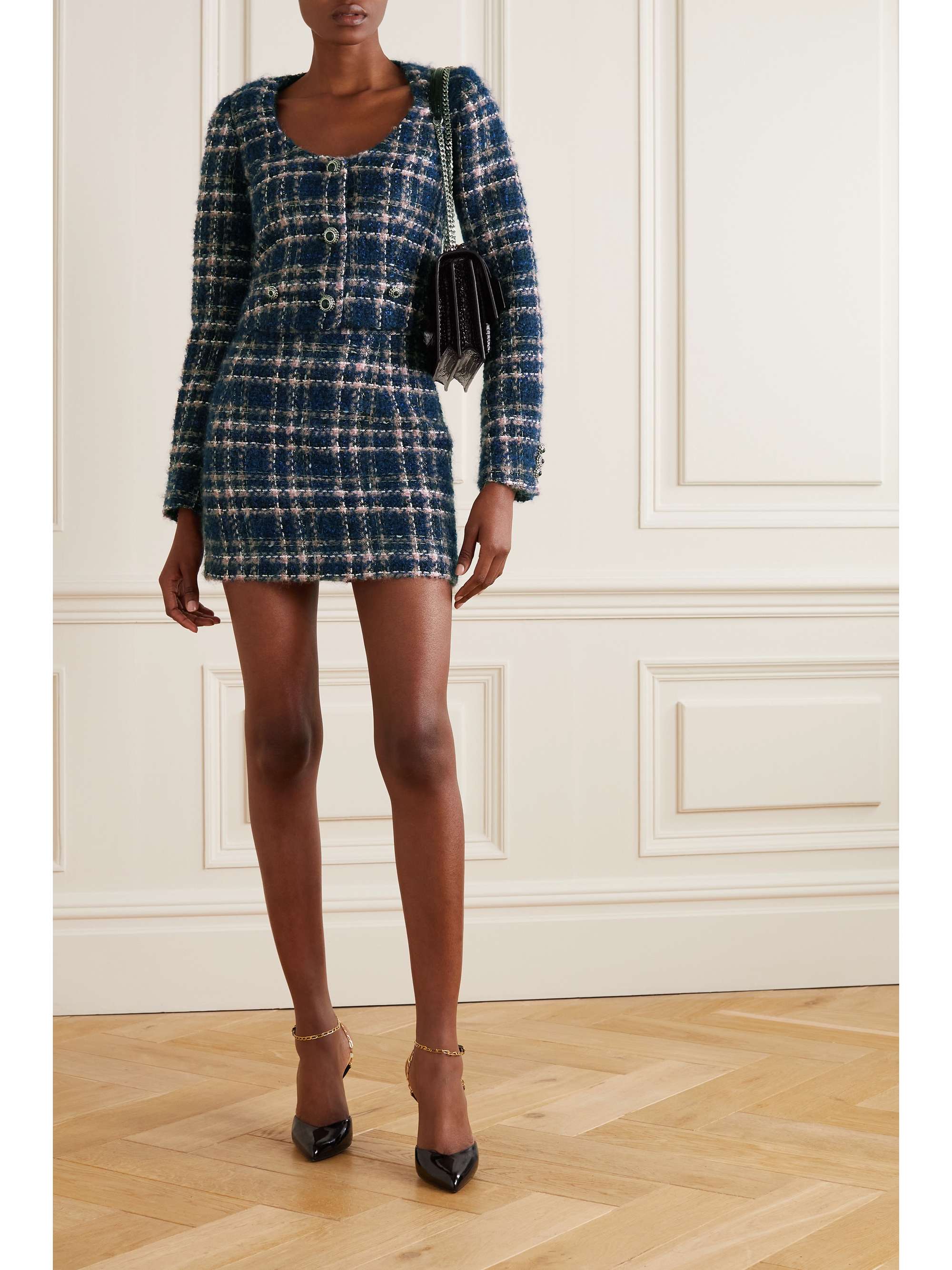 ALESSANDRA RICH Houndstooth wool-blend tweed mini skirt
