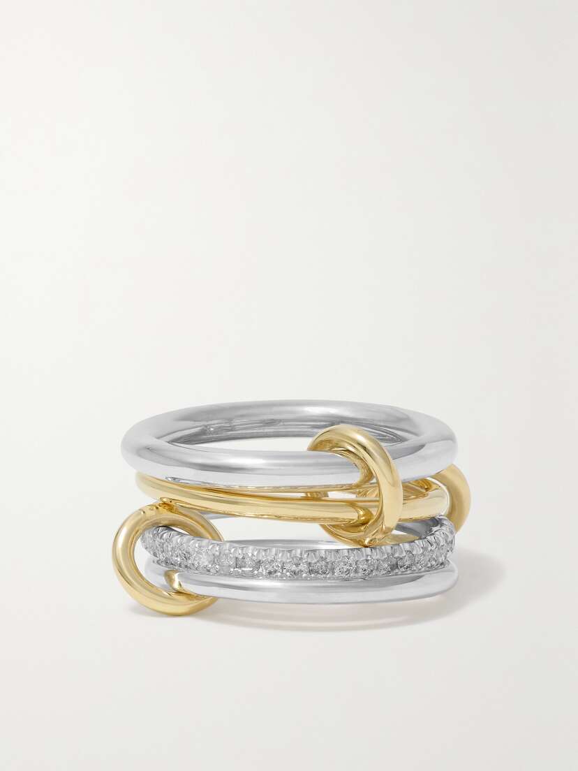 Spinelli Kilcollin Nimbus Set Of Four Sterling Silver And 18-karat Gold Diamond Rings