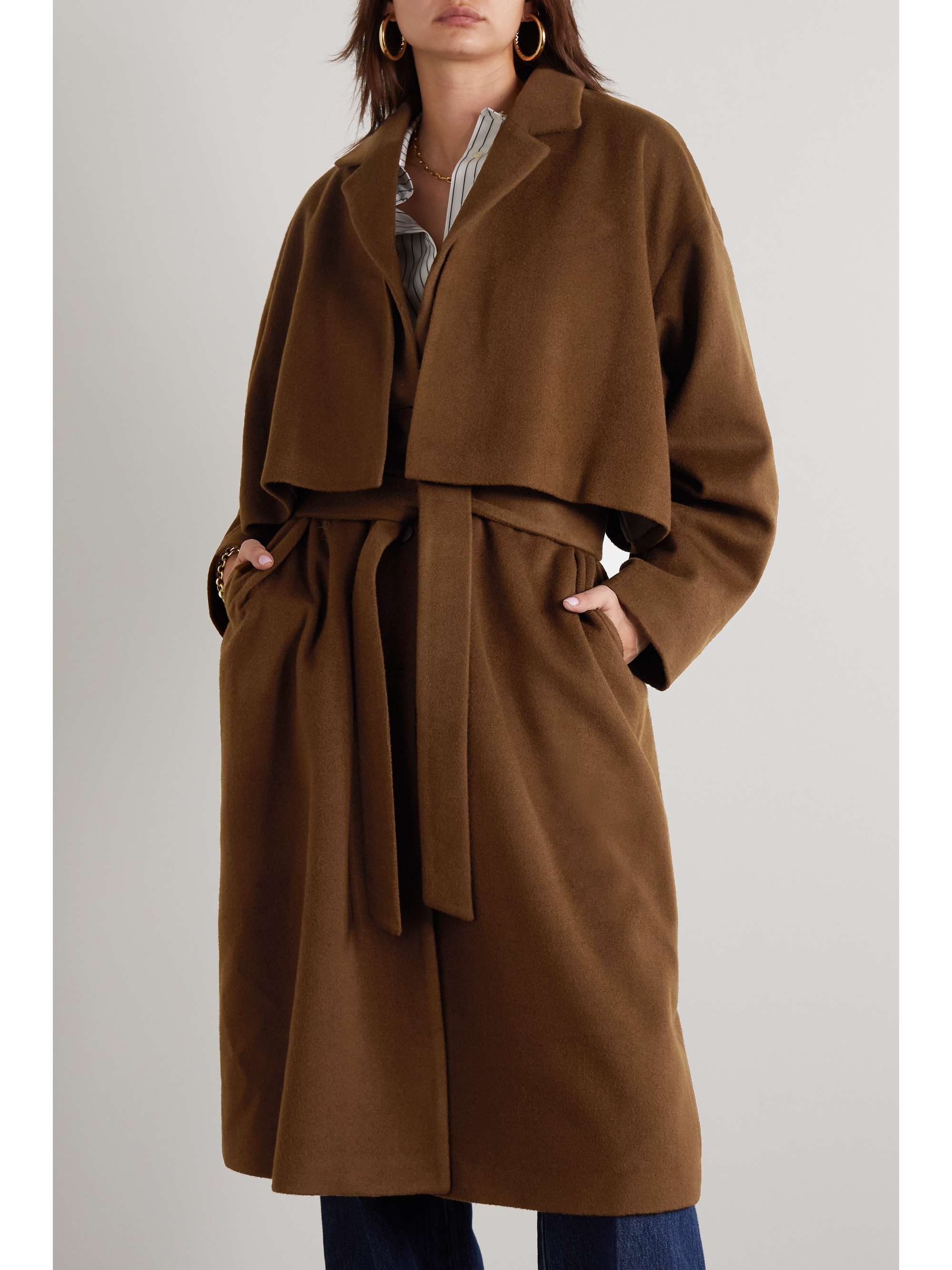 LE 17 SEPTEMBRE Belted layered brushed wool-blend coat