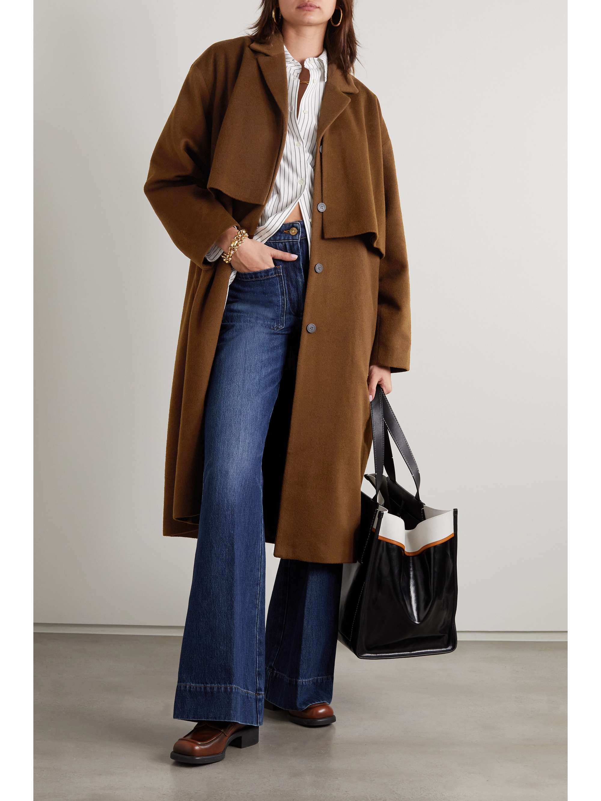 LE 17 SEPTEMBRE Belted layered brushed wool-blend coat