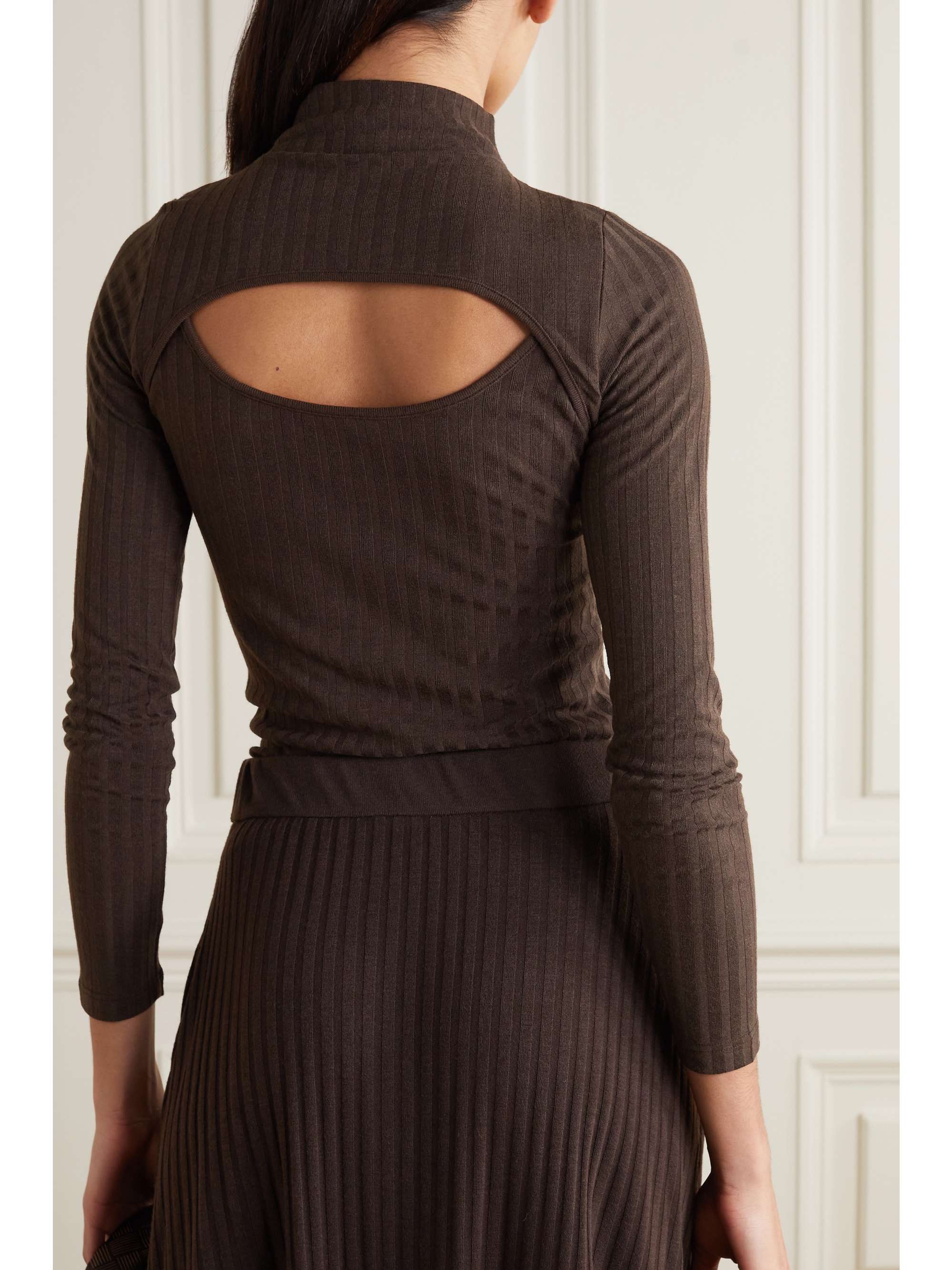 LVIR Cutout ribbed jersey turtleneck top