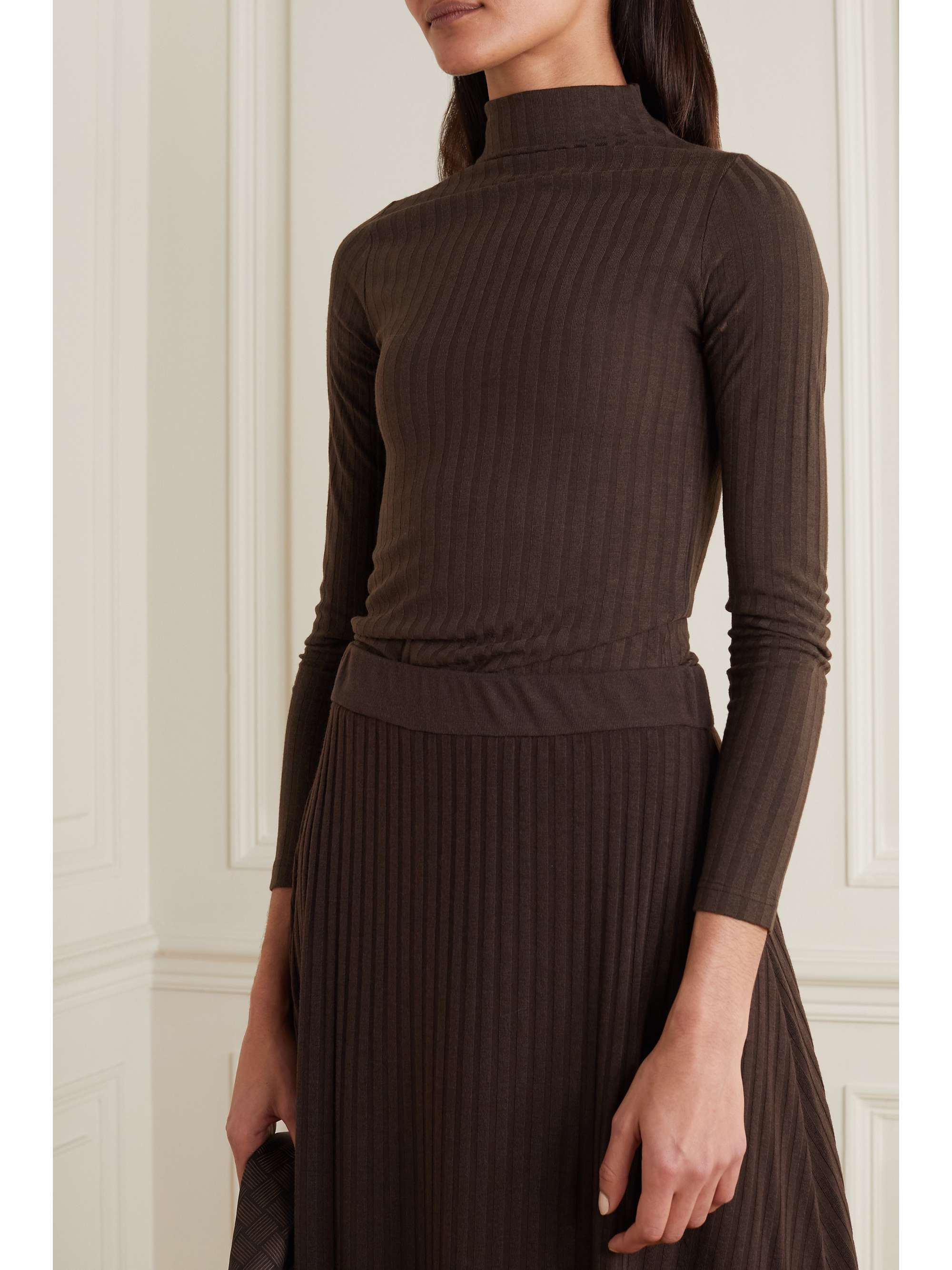 LVIR Cutout ribbed jersey turtleneck top