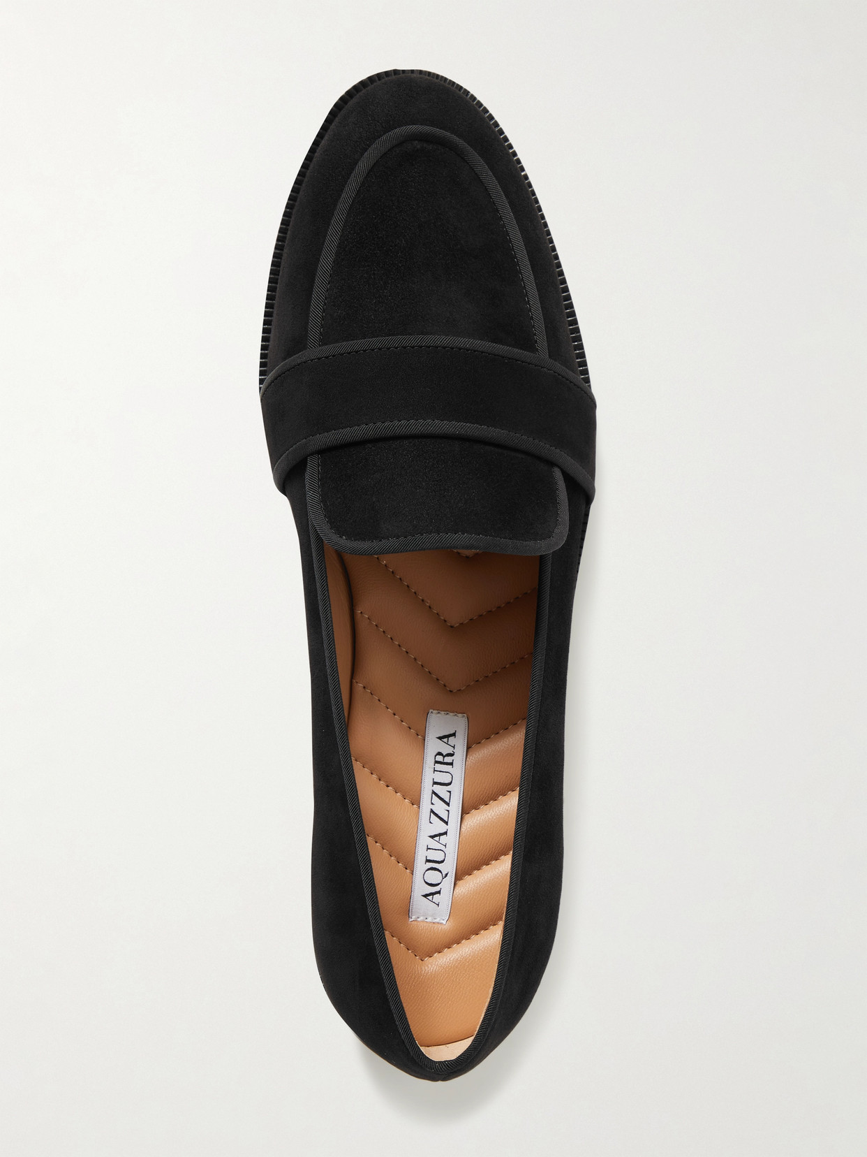 Shop Aquazzura Martin Grosgrain-trimmed Suede Loafers In Black