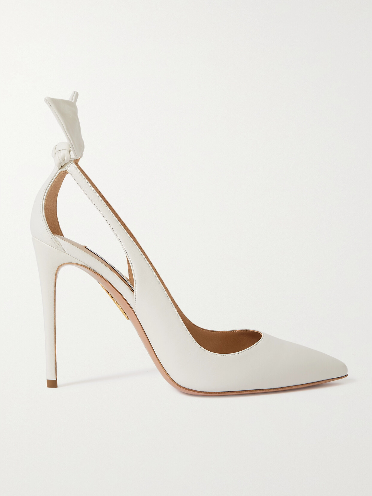 Shop Aquazzura Bow Tie 105 Cutout Leather Pumps In White