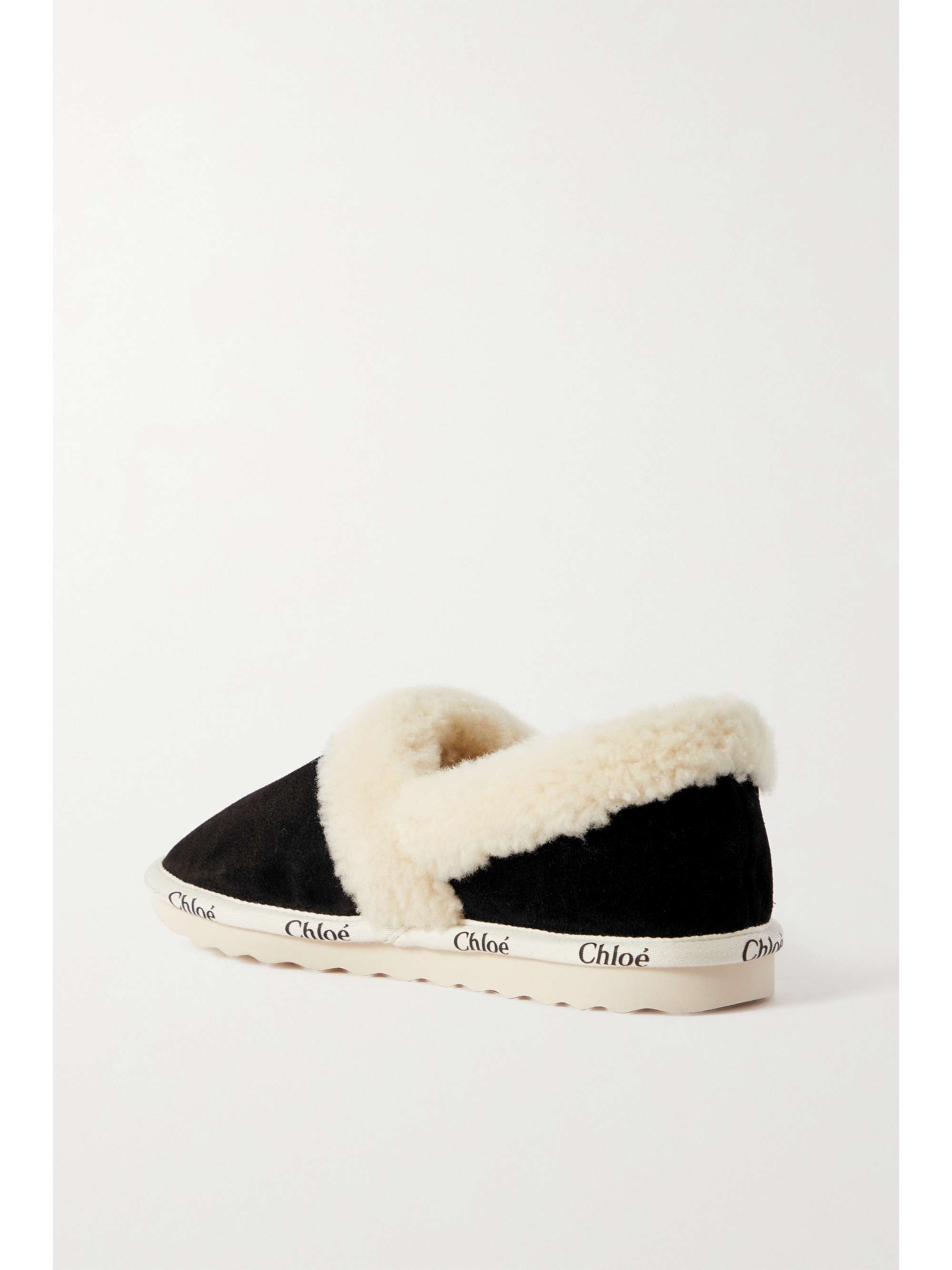 CHLOÉ Woody logo-detailed shearling-lined suede slippers