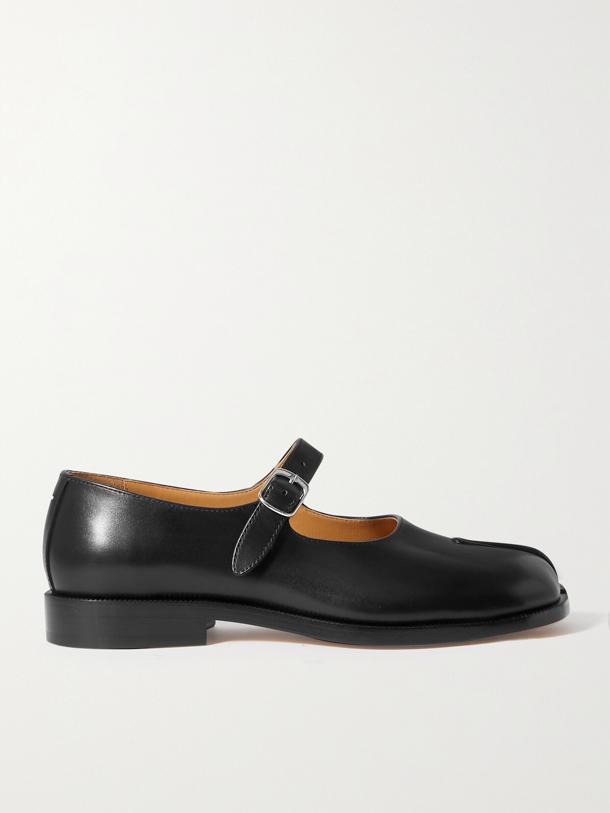 Shop Maison Margiela Tabi Split-toe Leather Flats In Black