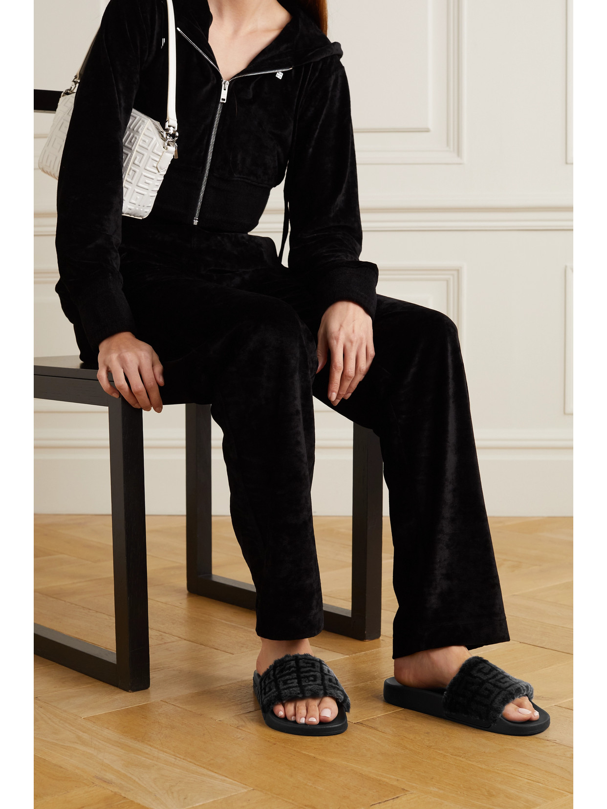 Logo-Print Shearling Slides