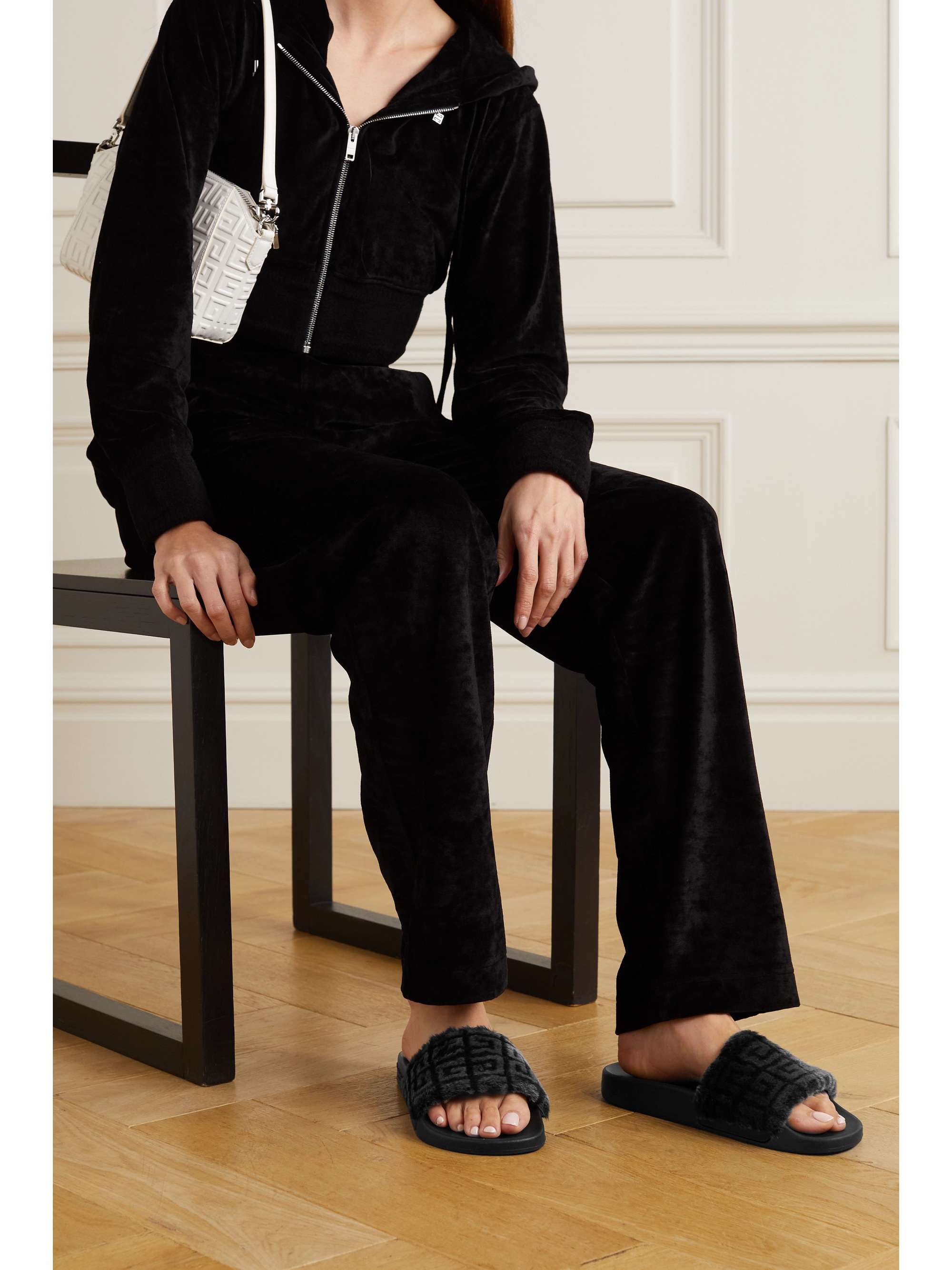 GIVENCHY Logo-print shearling slides