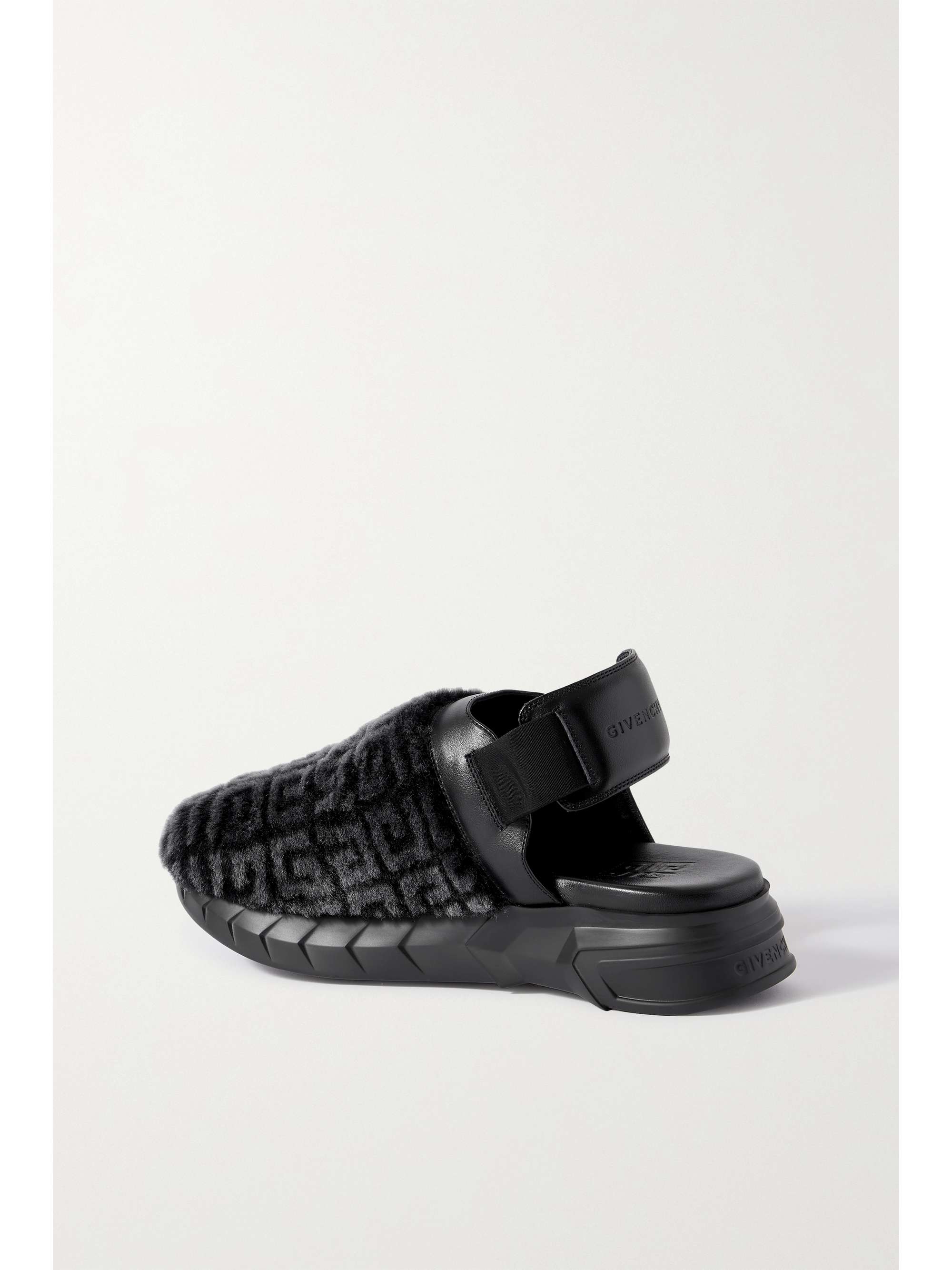GIVENCHY Marshmallow leather-trimmed logo-print shearling clogs