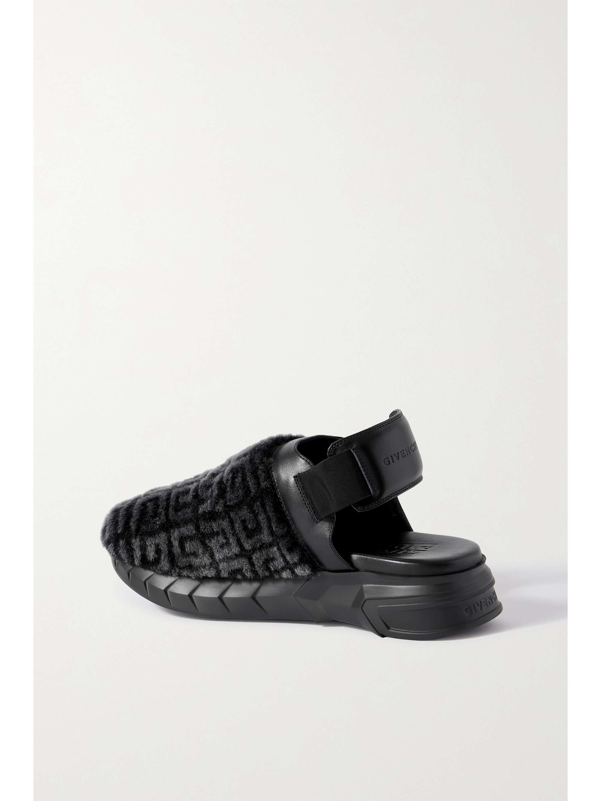 Black Marshmallow leather-trimmed logo-print shearling clogs | GIVENCHY ...