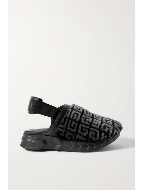 Black Marshmallow leather-trimmed logo-print shearling clogs | GIVENCHY ...