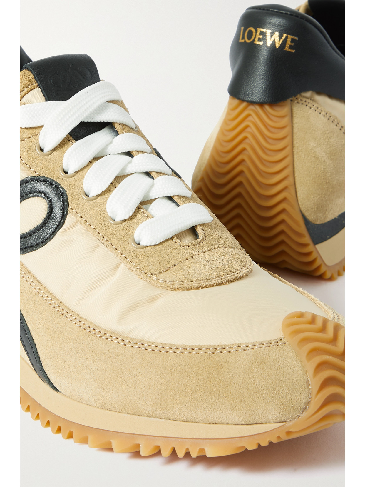 Shop Loewe Flow Logo-appliquéd Shell, Leather And Suede Sneakers In Neutrals