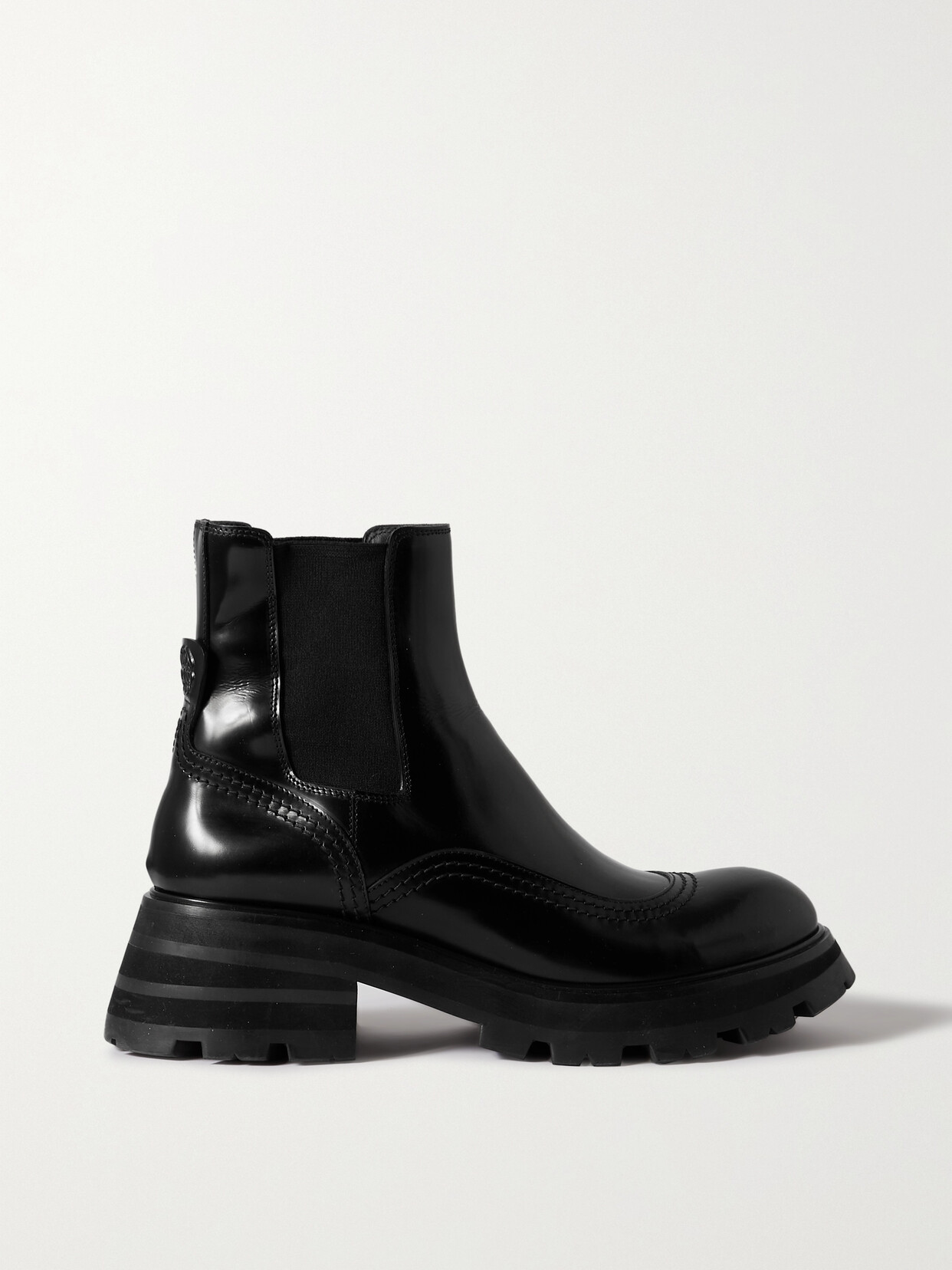 Alexander Mcqueen Glossed-leather Exaggerated-sole Chelsea Boots In Black