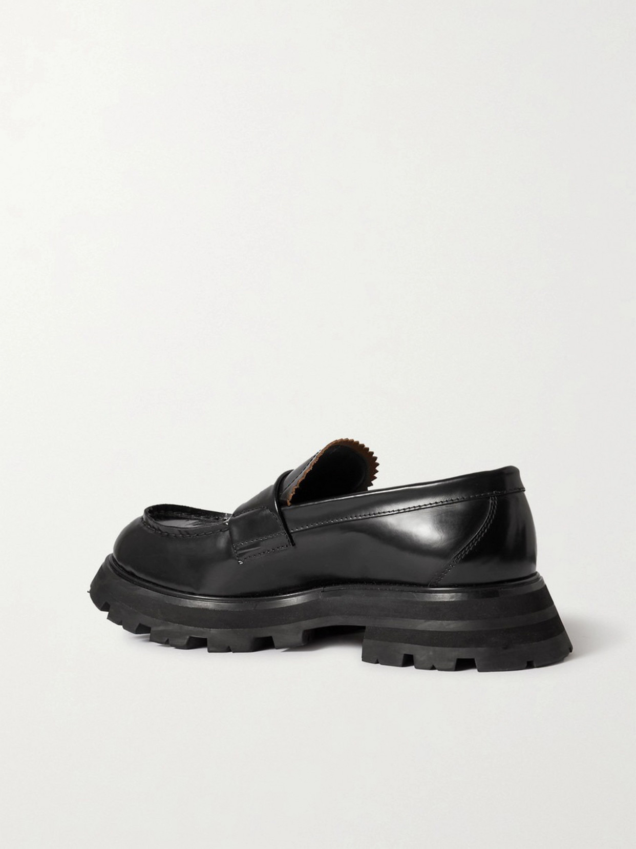 Shop Alexander Mcqueen Glossed-leather Exaggerated-sole Loafers In Black