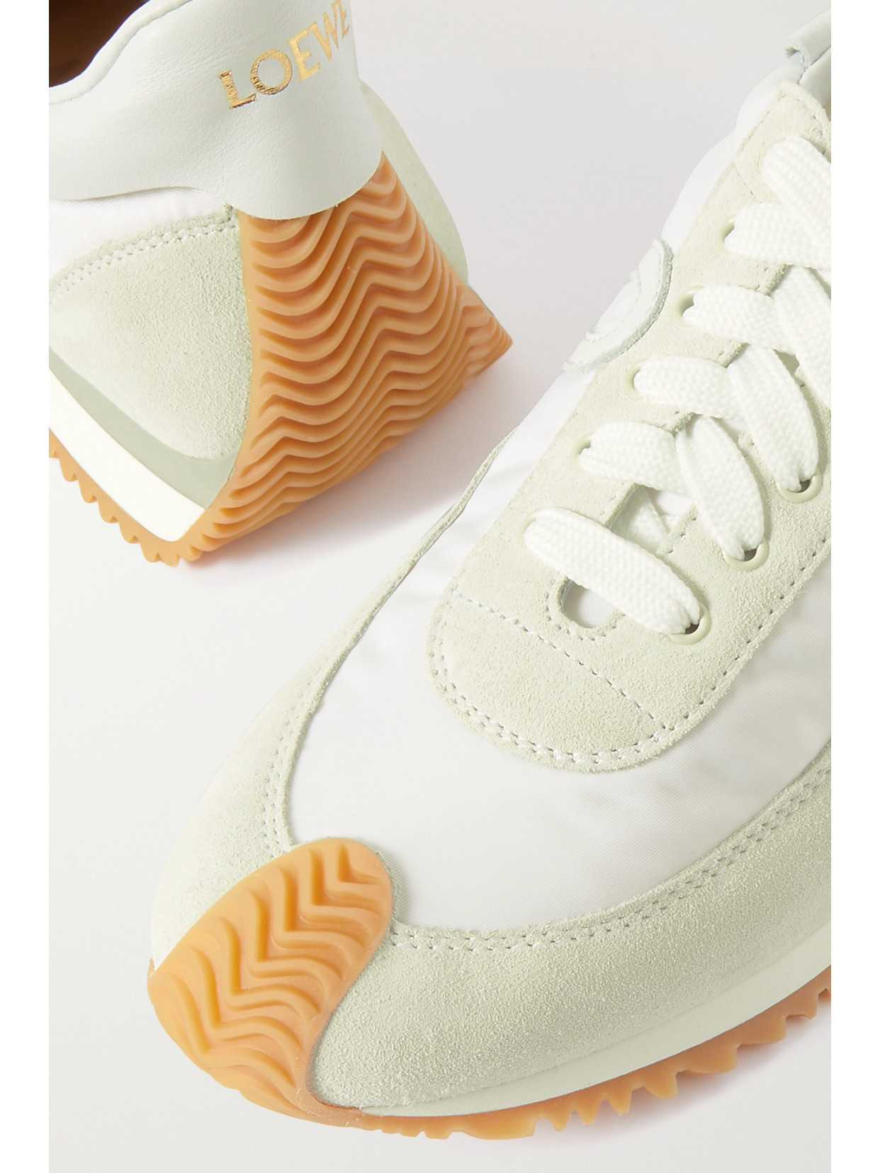 Shop Loewe Flow Logo-appliquéd Shell, Leather And Suede Sneakers In White