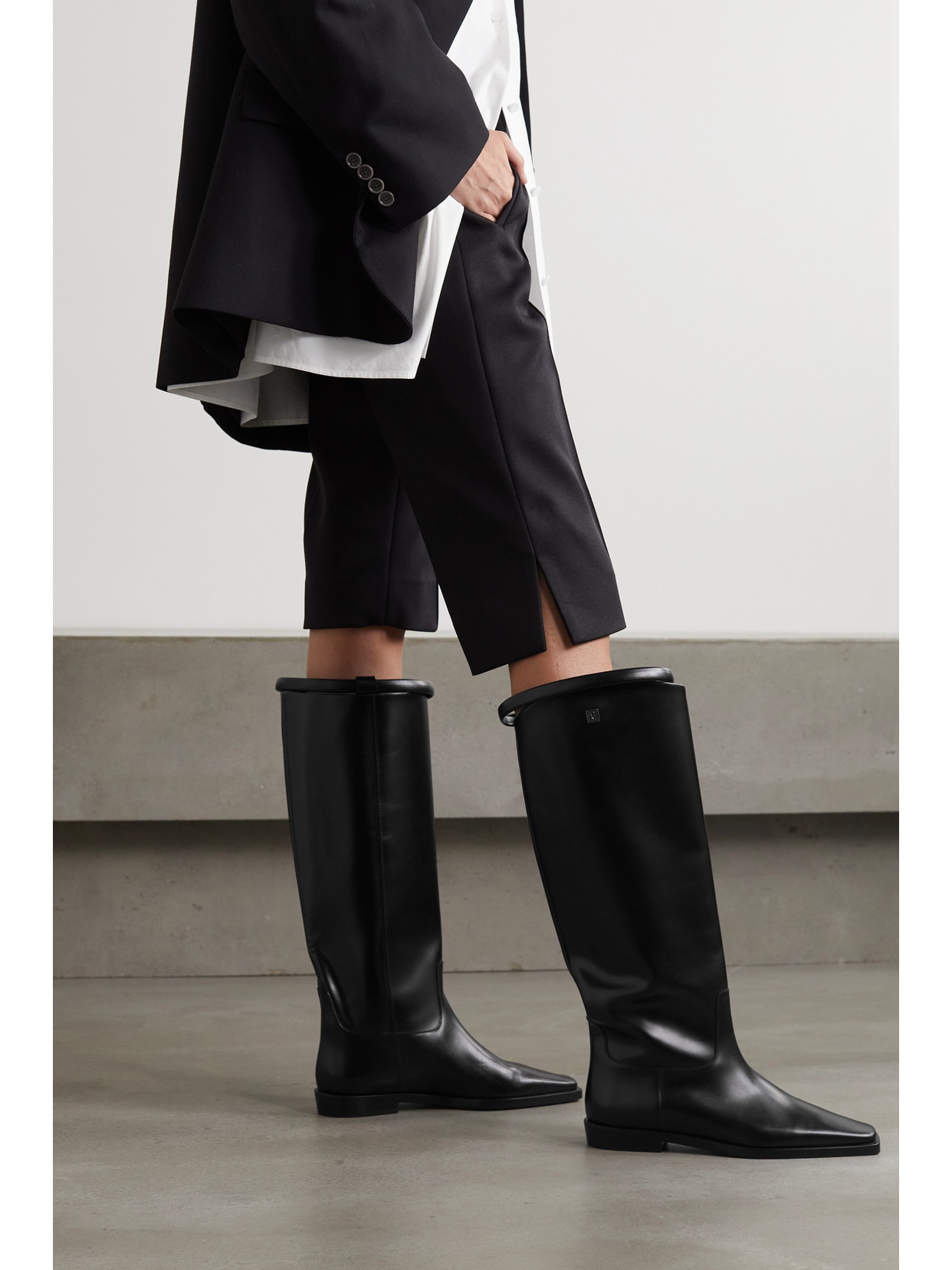 Shop Totême + Net Sustain The Riding Leather Knee Boots In Black