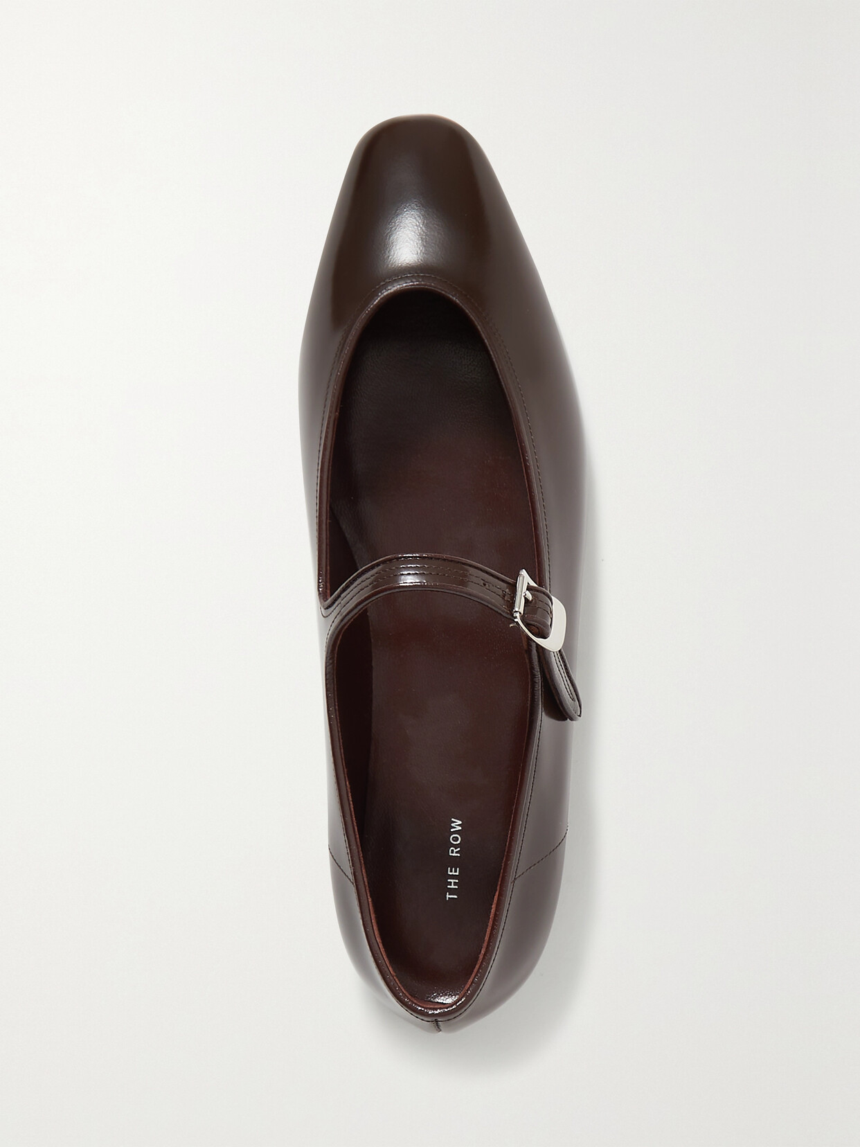 The Row Olga Glossed-leather Mary Jane Flats In Brown