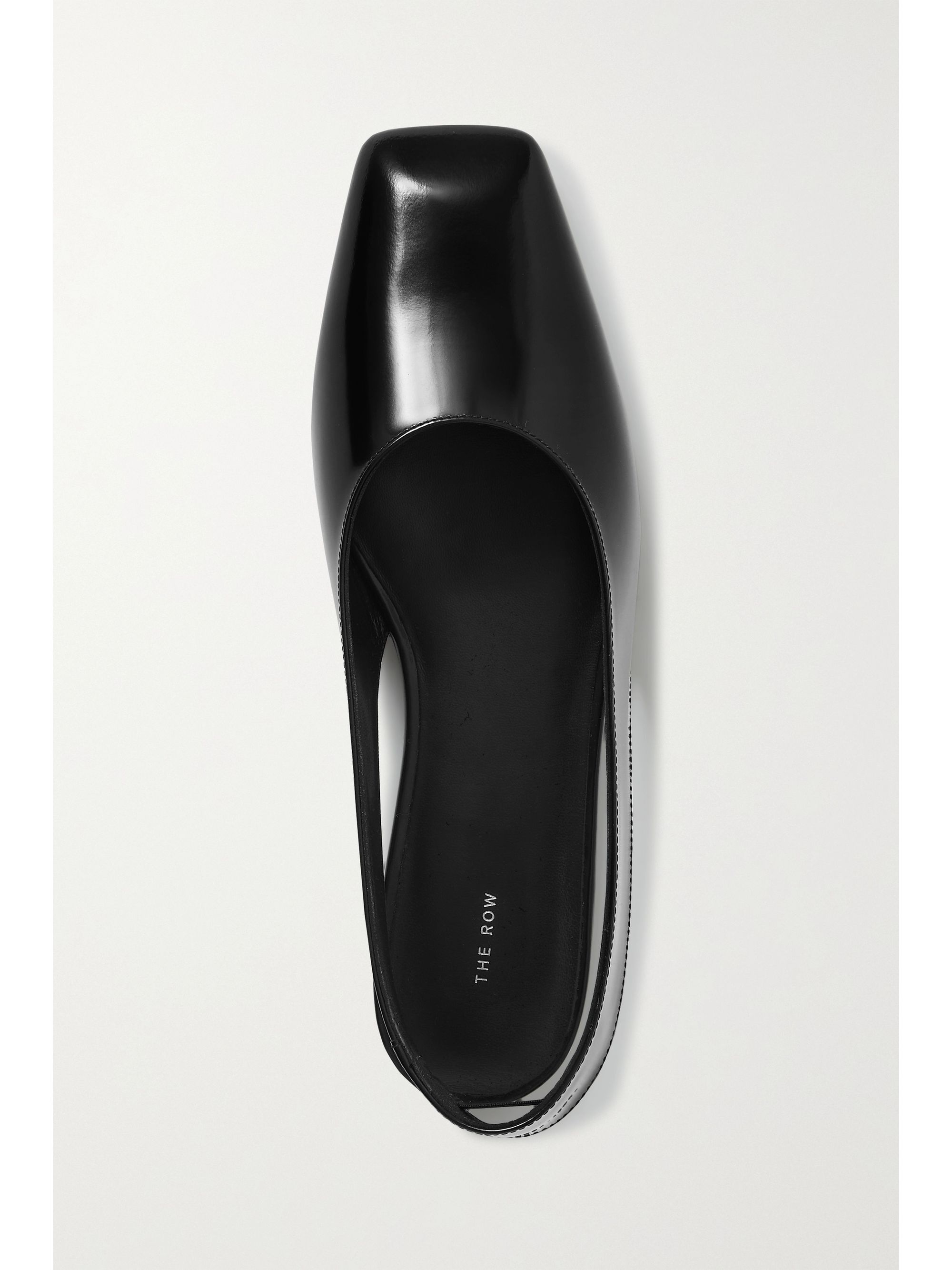 THE ROW Sharp glossed-leather slingback flats
