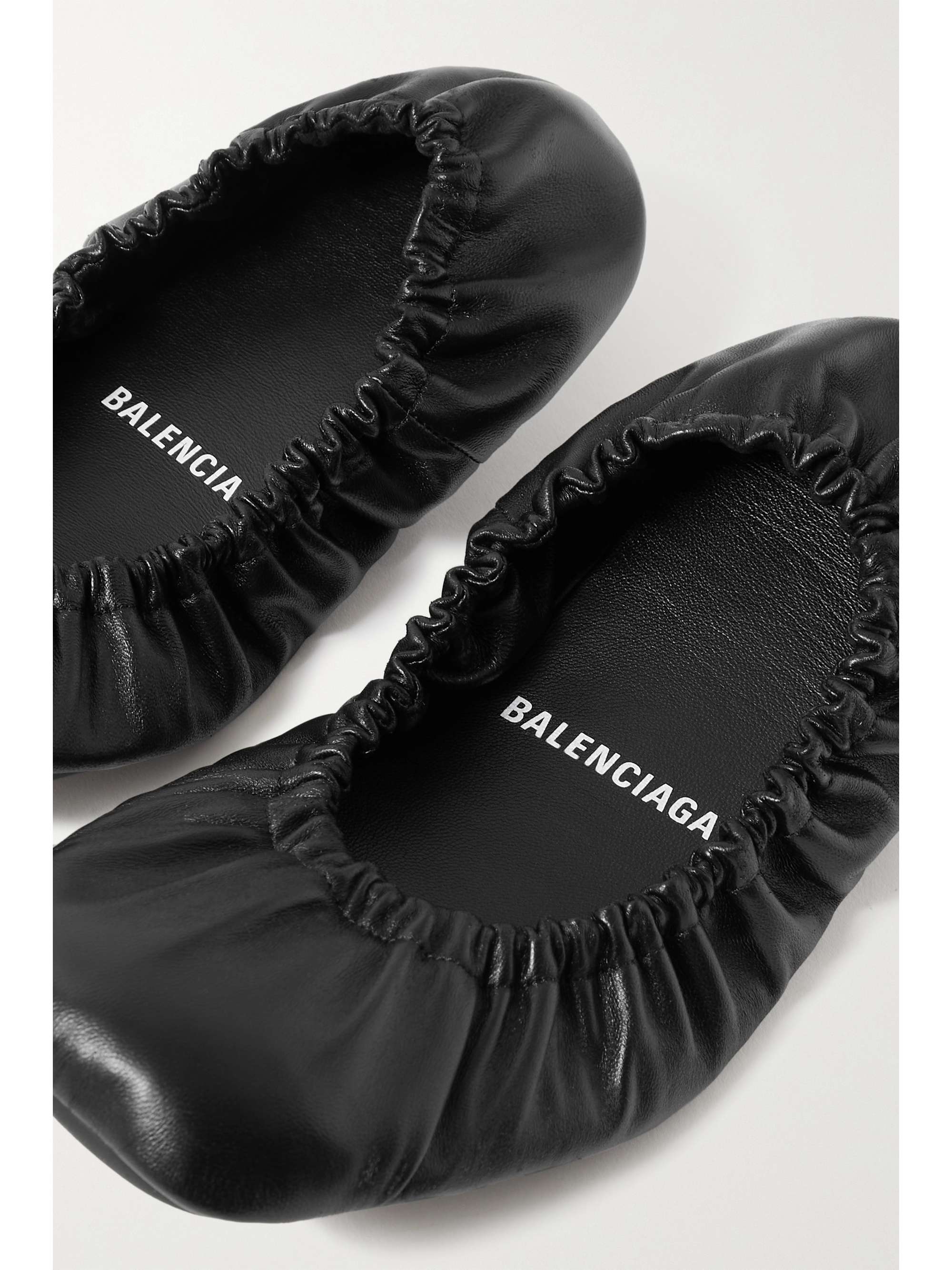 Black Tug ruched leather ballet flats | BALENCIAGA | NET-A-PORTER