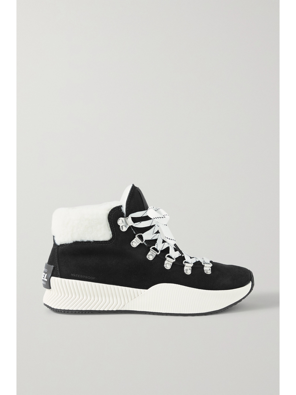 Sorel Out 'n About Iii Conquest Faux Shearling-lined Suede Ankle Boots In Black
