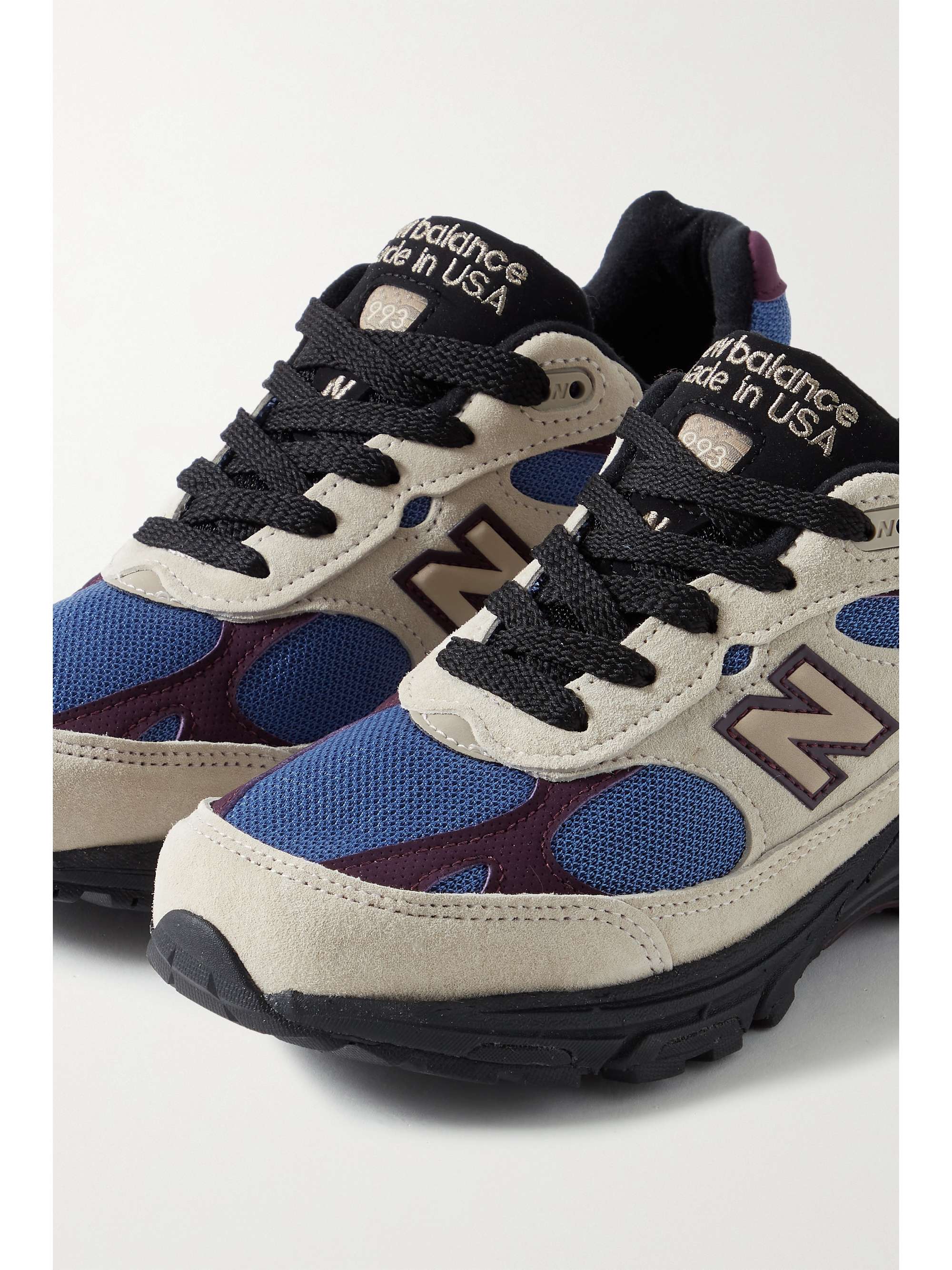 Beige + Aime Leon Dore 993 nubuck-trimmed suede and mesh sneakers | NEW BALANCE | NET-A-PORTER