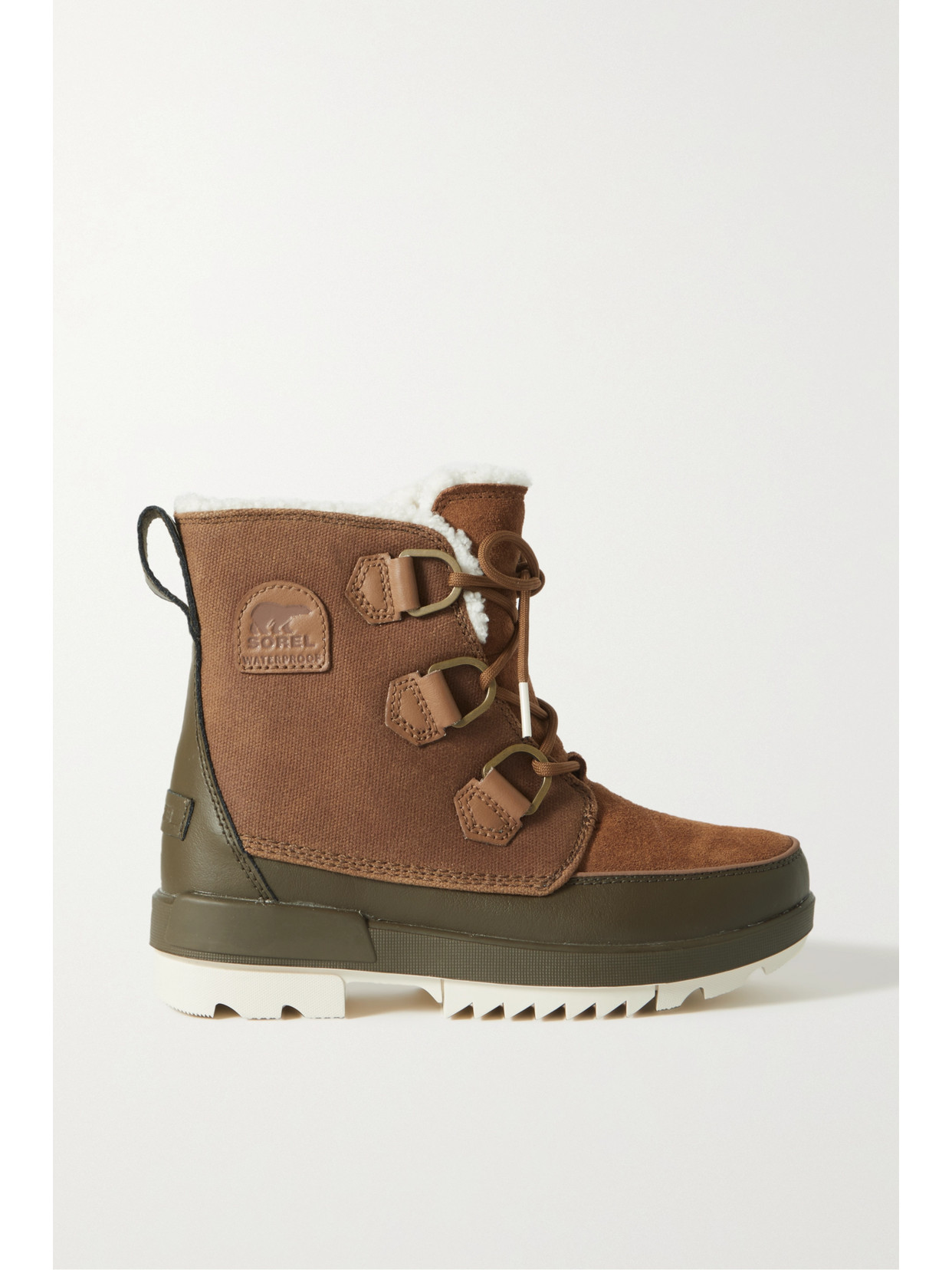 SOREL TORINO II FLEECE-LINED LEATHER, SUEDE AND CANVAS ANKLE BOOTS