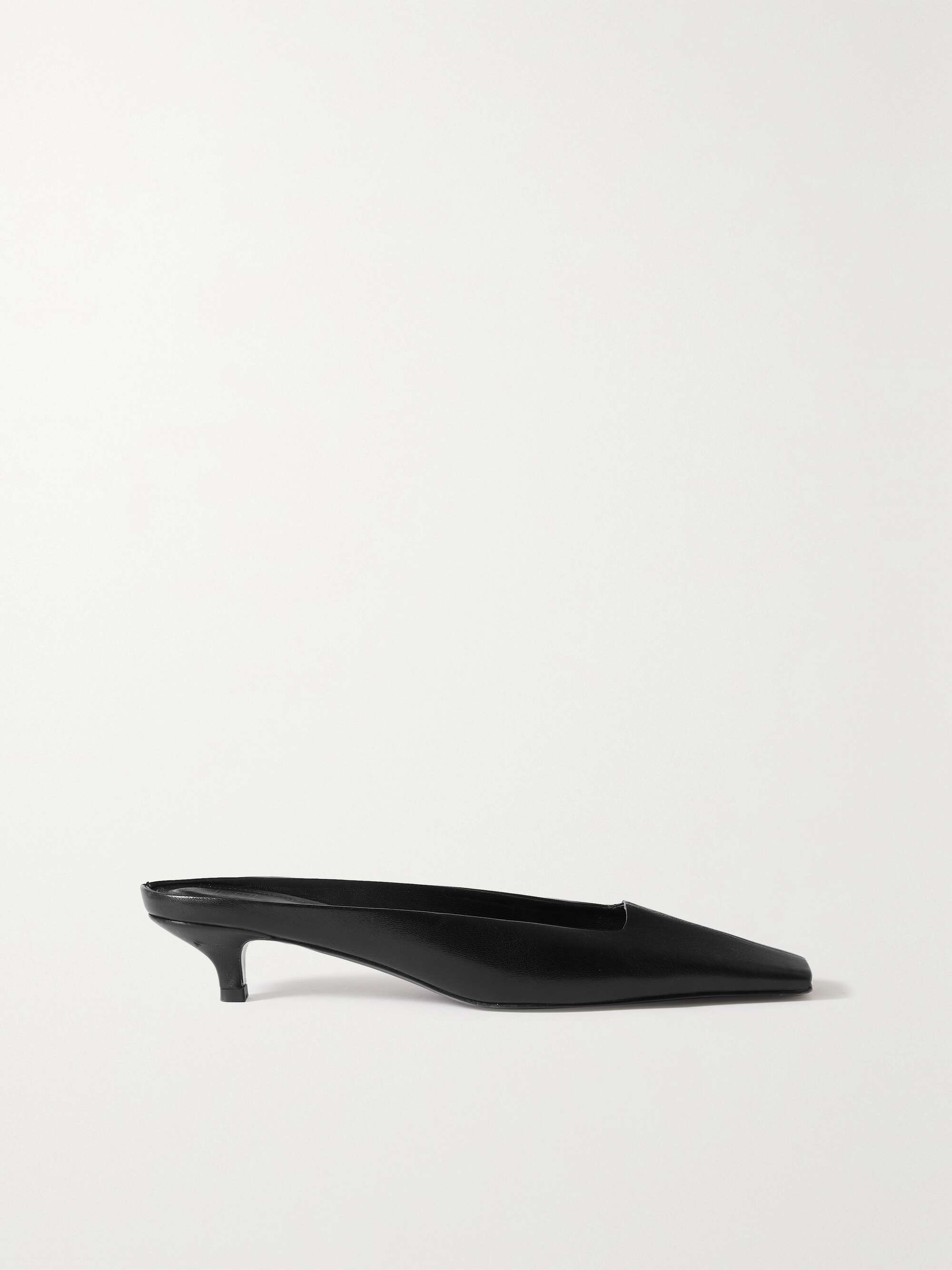 black leather mules low heel