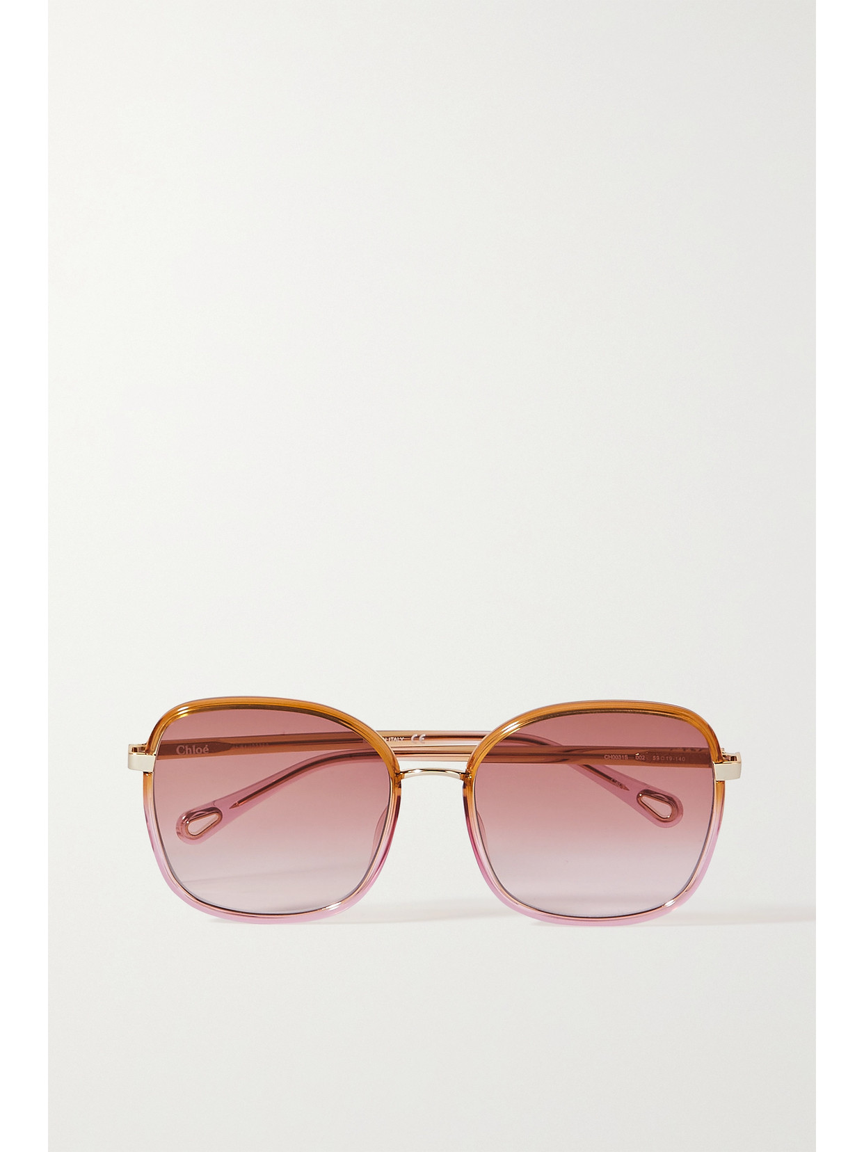 CHLOÉ FRANKY SQUARE-FRAME ACETATE AND GOLD-TONE SUNGLASSES