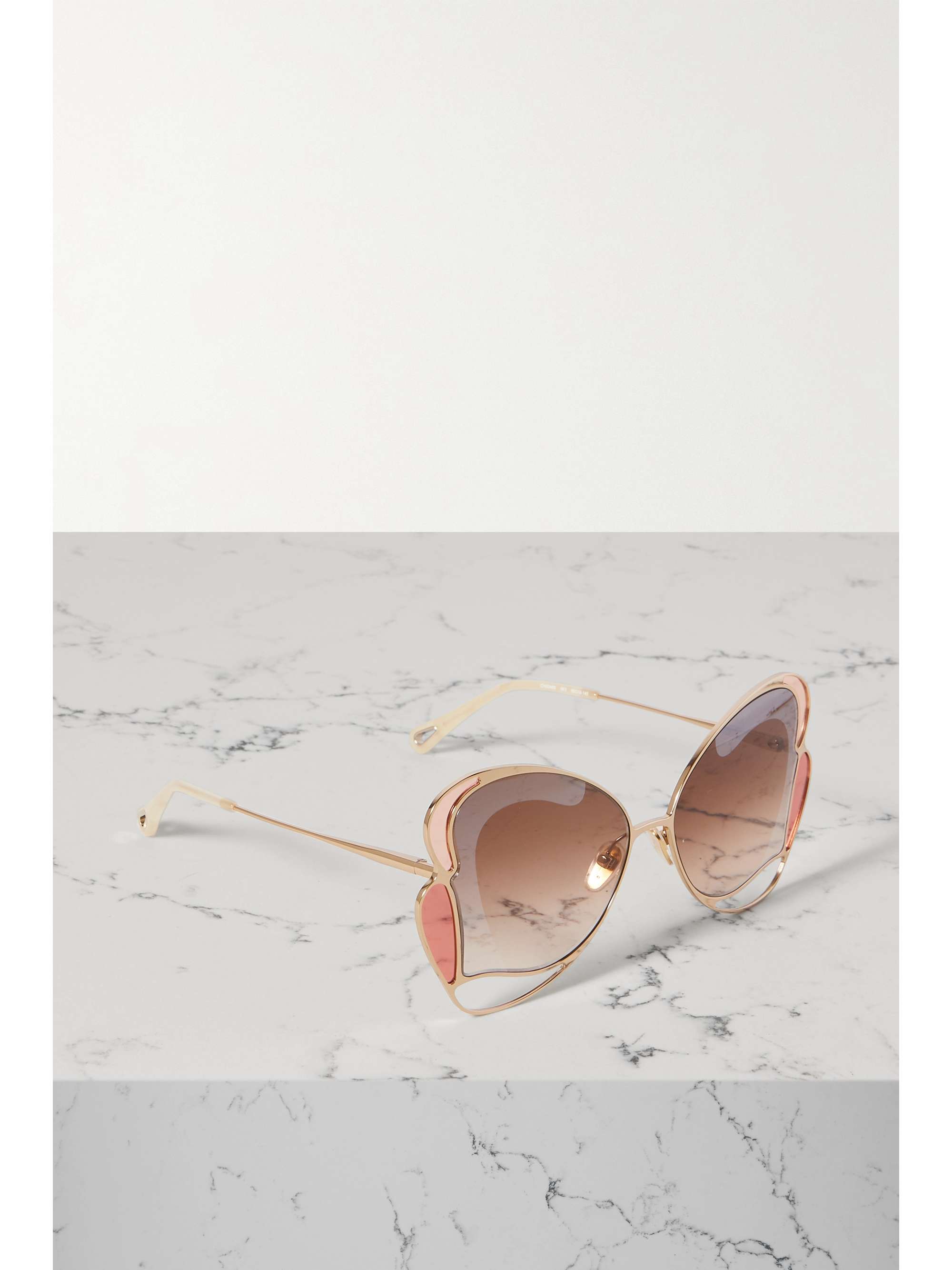 CHLOÉ EYEWEAR Gemma oversized cateye goldtone sunglasses NETAPORTER