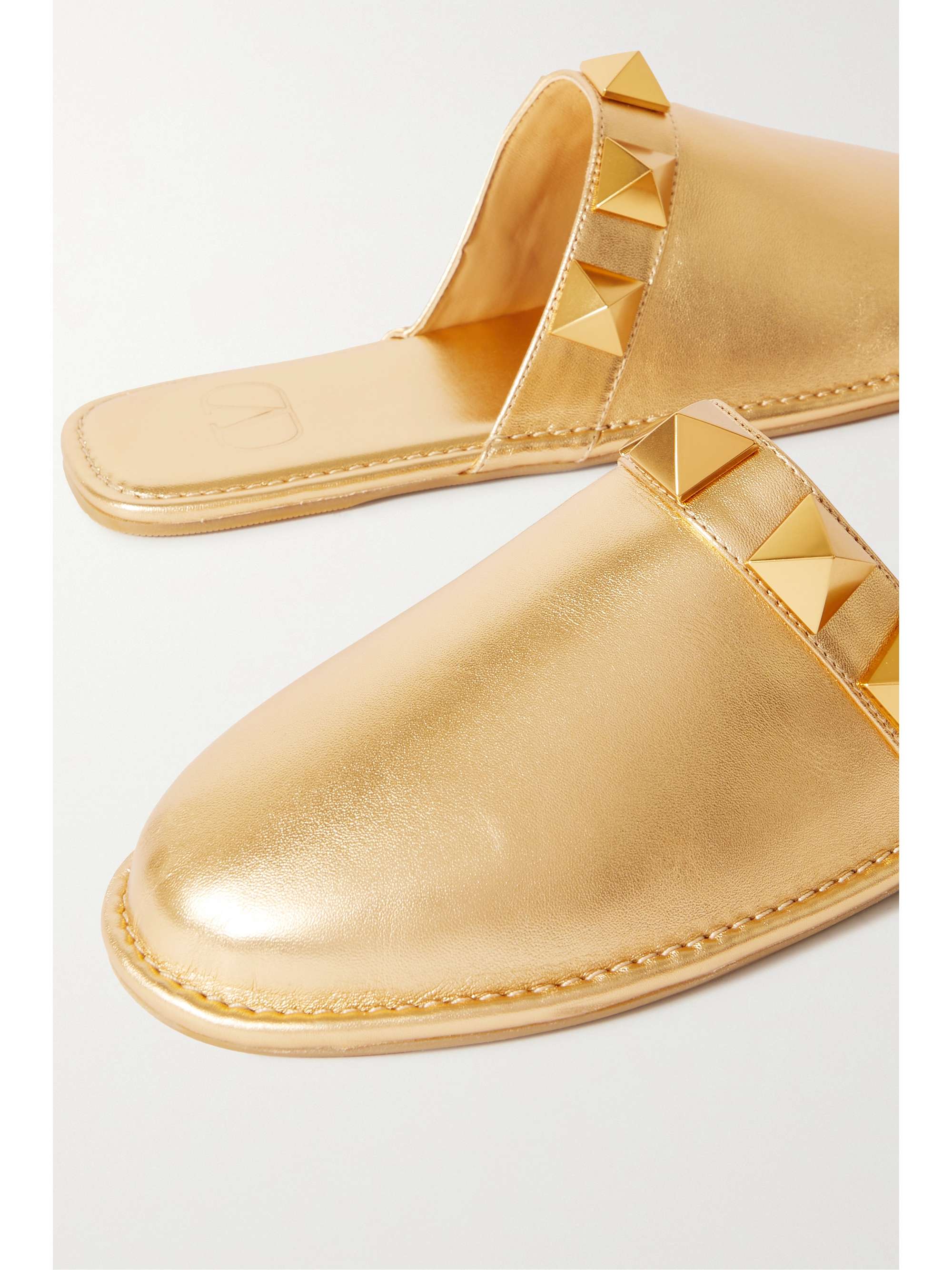 VALENTINO GARAVANI Roman Stud metallic leather slippers | NET-A-PORTER