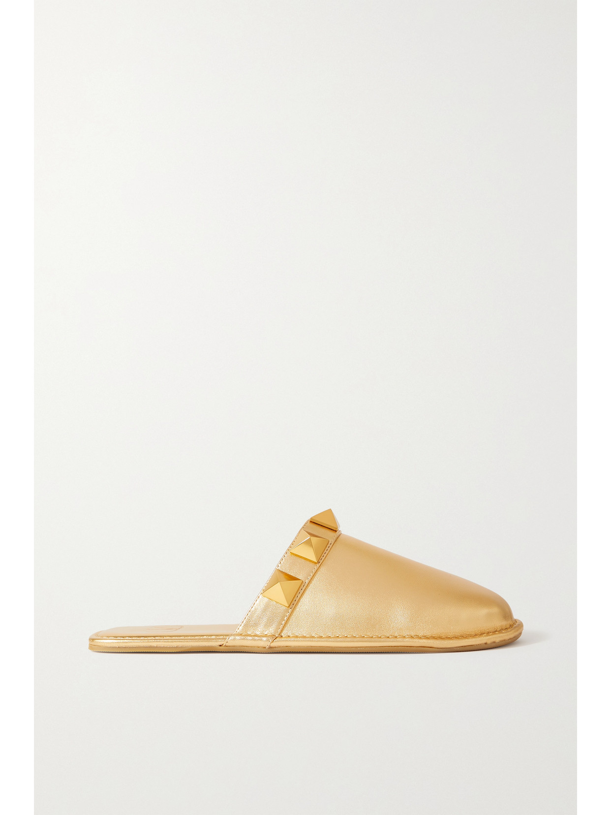 Valentino Garavani Roman Stud Metallic Leather Slippers In Gold