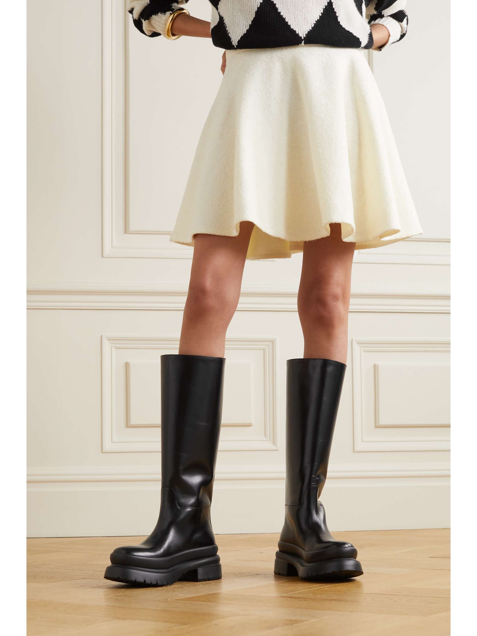 Black Roman Stud leather knee boots | VALENTINO | NET-A-PORTER