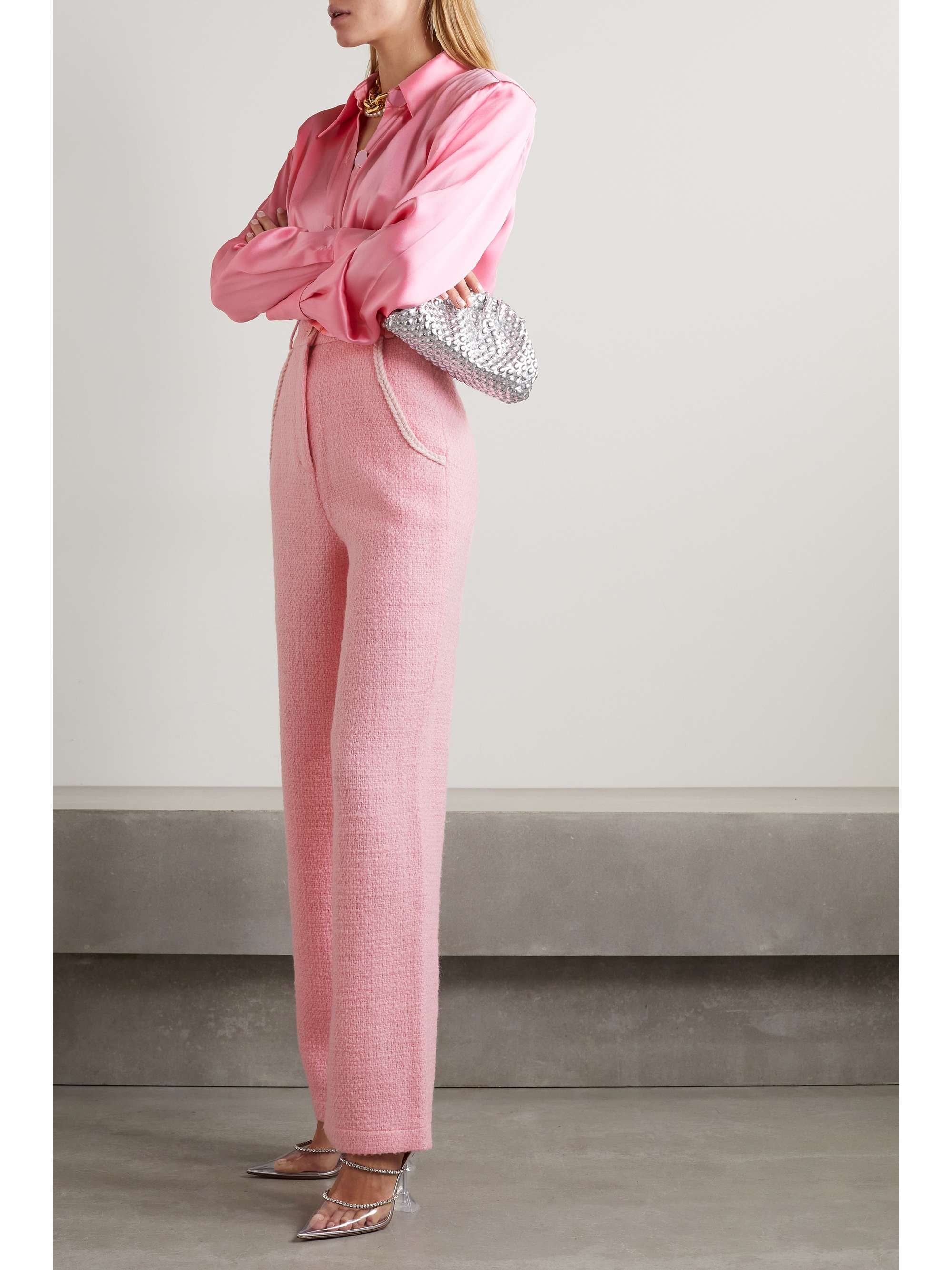 Baby pink Wool-tweed wide-leg pants 