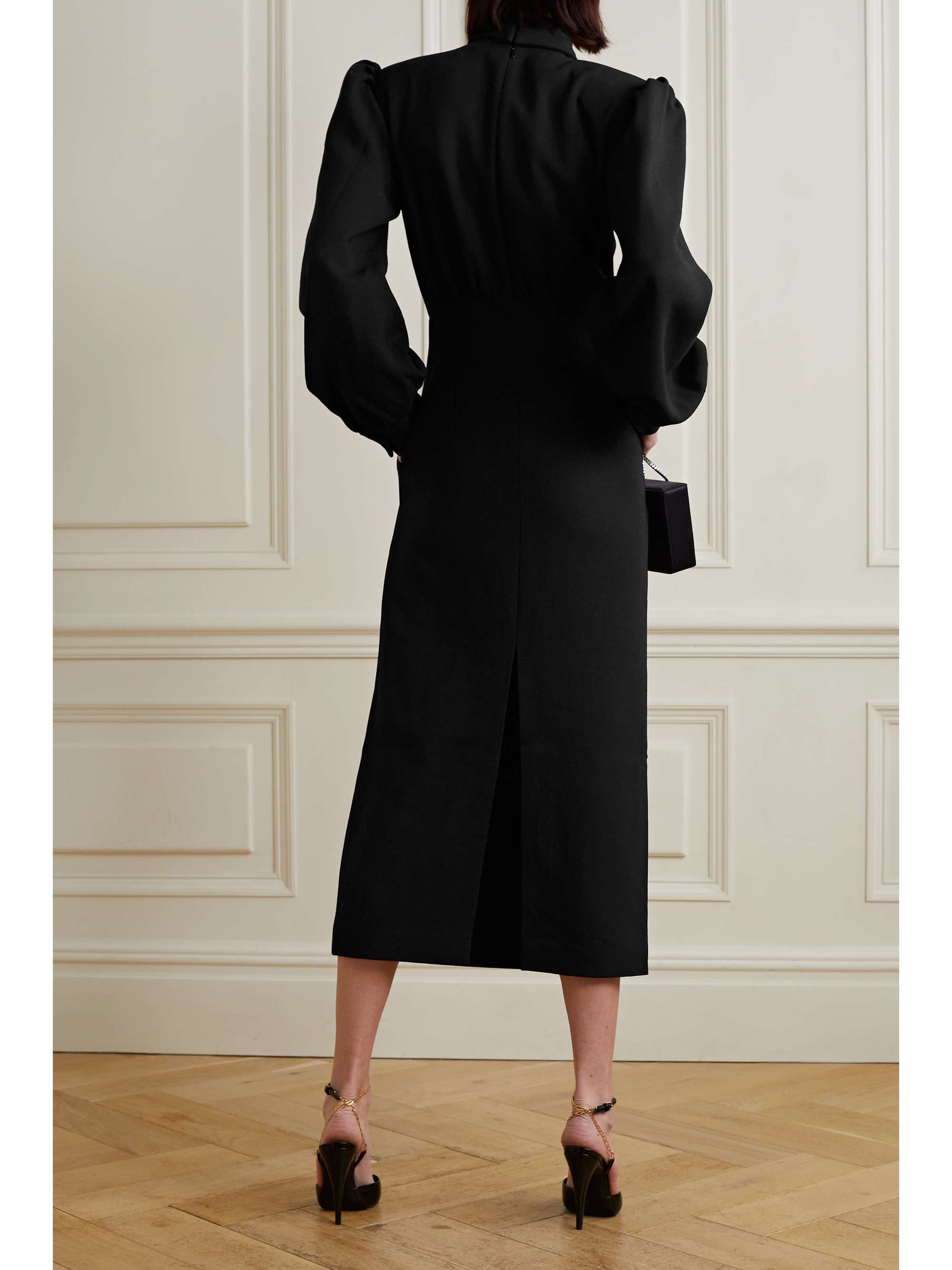 ROWEN ROSE Button-embellished wool-crepe midi dress