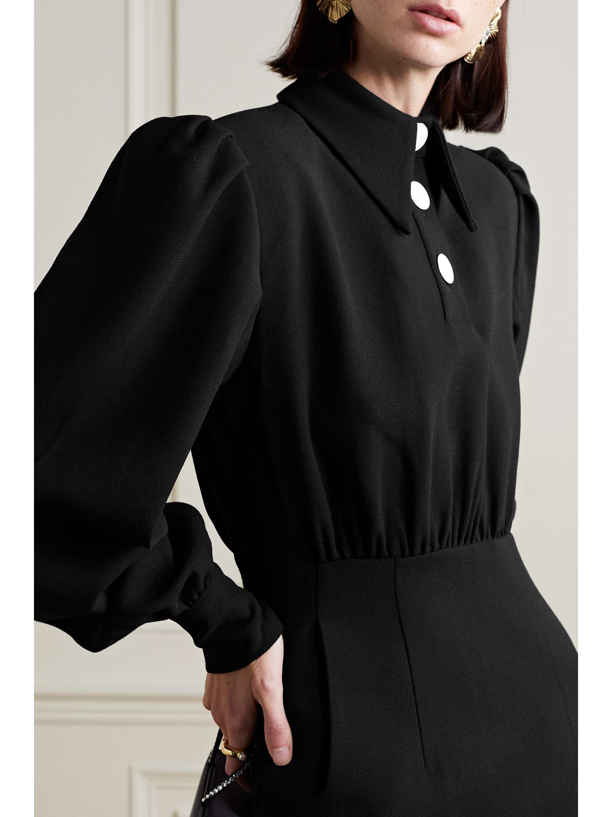 ROWEN ROSE Button-embellished wool-crepe midi dress